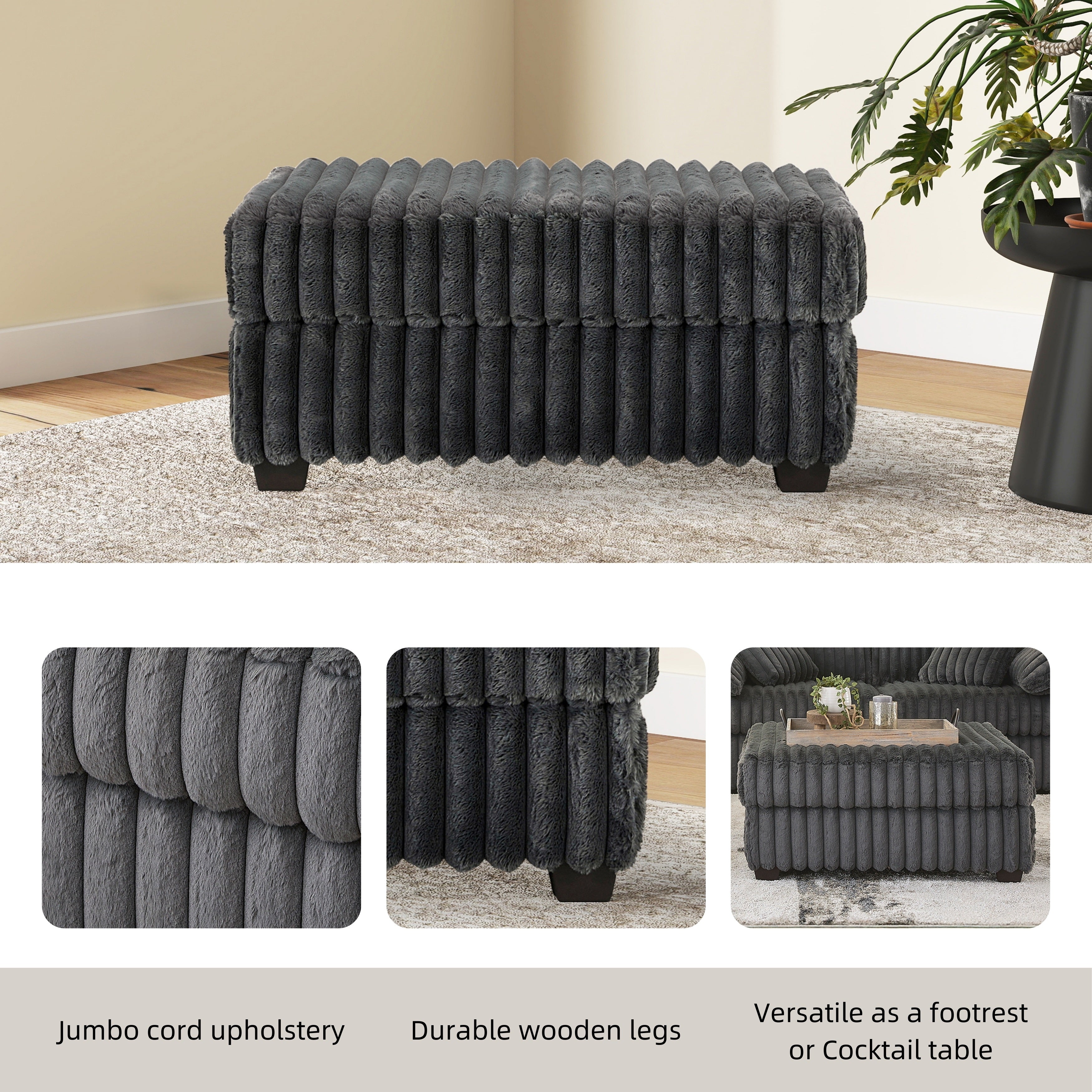 Roundhill Furniture Belvoir Accent Cocktail Ottoman - Stylish Round Storage Ottoman with Upholstered Fabric, Perfect for Living Room, Bedroom & Home Decor
