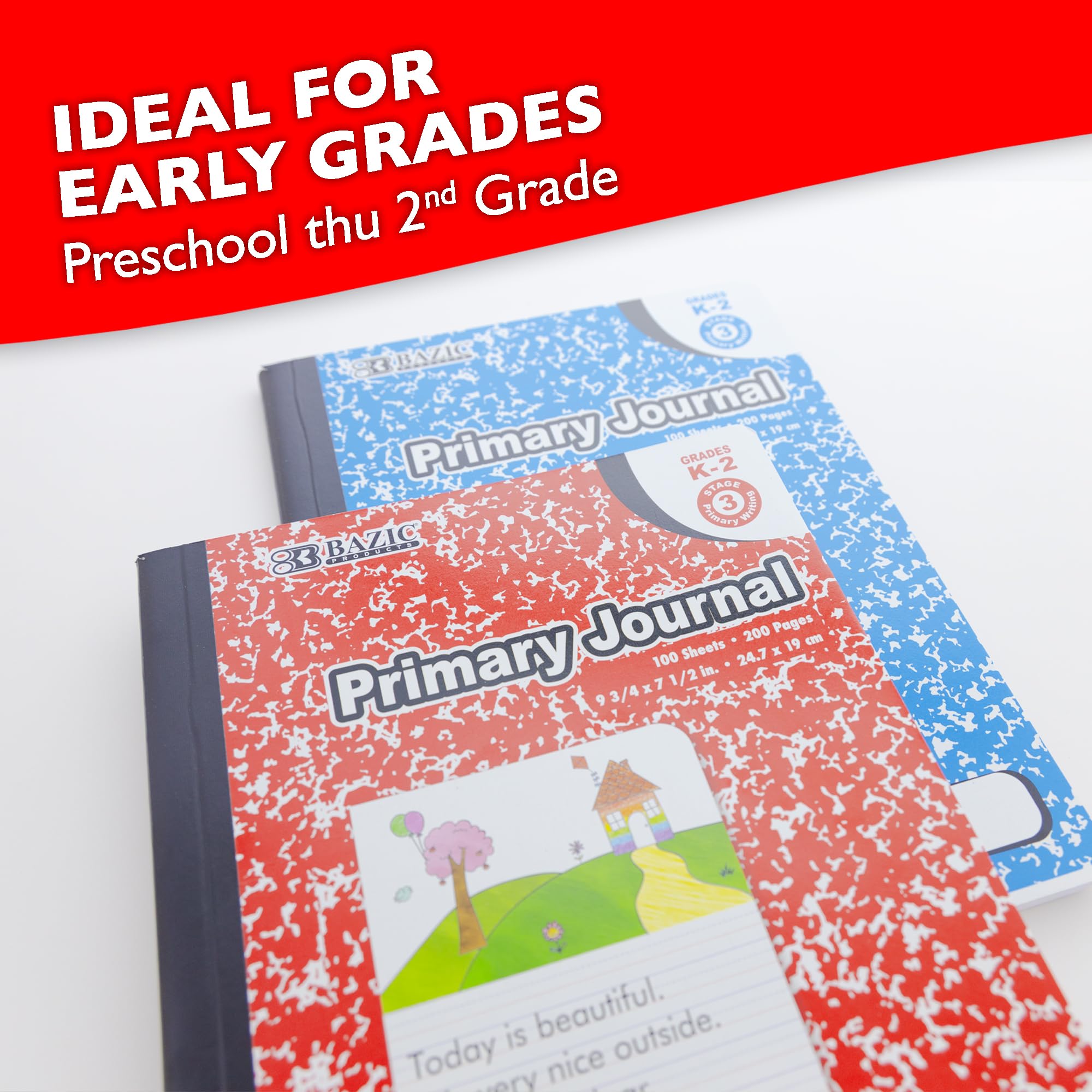 BAZIC Primary Journal Composition Notebook - 100 Sheets, Marble Cover, Drawing & Writing Notebook for Kids Grades K-2, Kindergarten School Supplies, 48-Pack - Perfect for Classroom Activities, Homework & Creative Writing