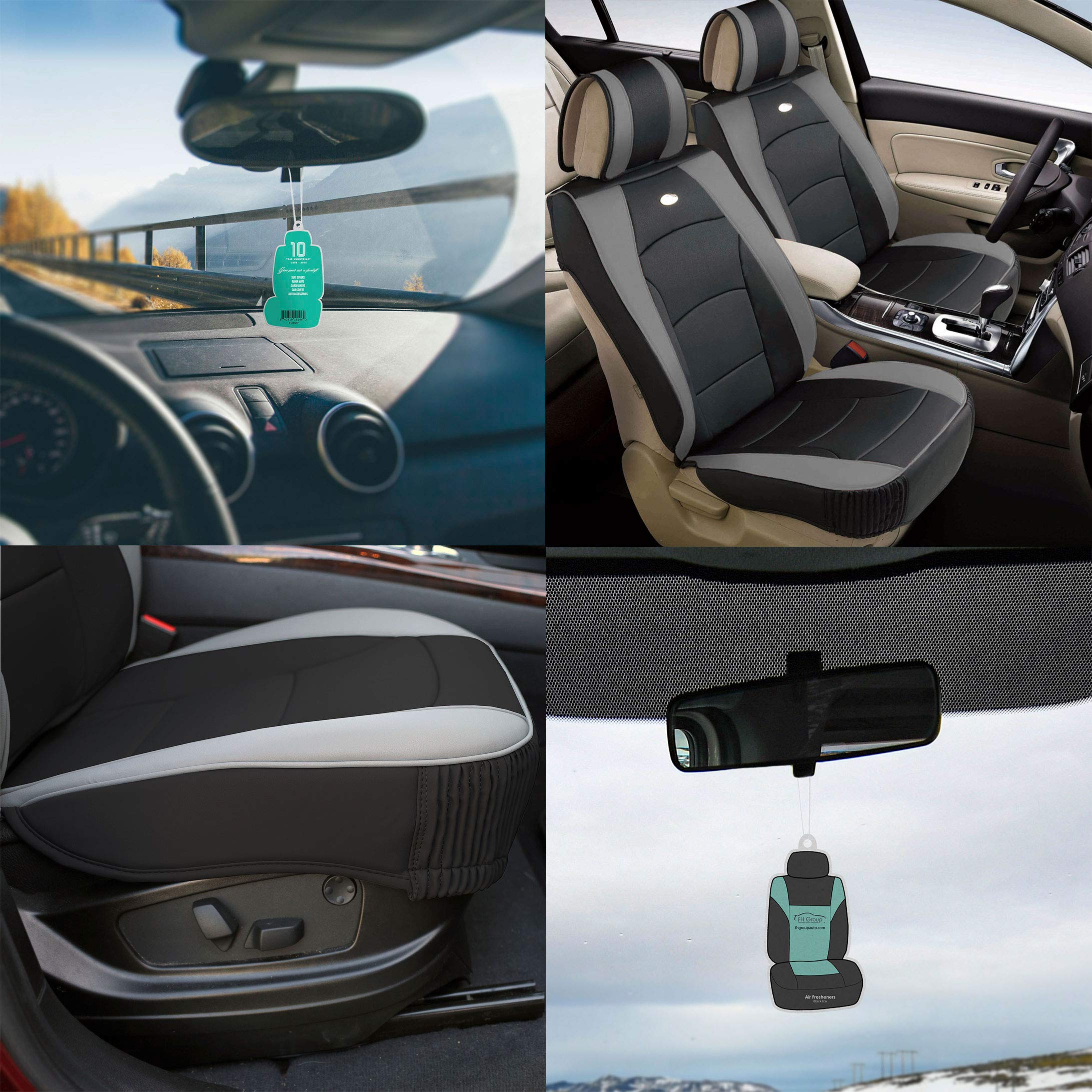 TLH Ultra Comfort Leatherette Seat Cushions - Front Only (Gray Black) with Air Freshener | Premium Automotive Seat Covers for Cars, SUVs & Trucks | Car Interior Accessories & Seat Protectors | Perfect for Long Drives, Commuting & Road Trips