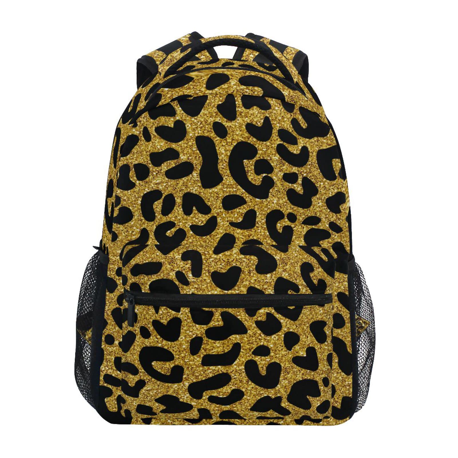 JIPONI Gold Animal Print Glitter Leopard Cheetah Backpack for Girls & Boys - Stylish School Bag, Bookbag, Travel Laptop Backpack, Daypack for Students & Teens - Perfect for School, College, Travel & Daily Use