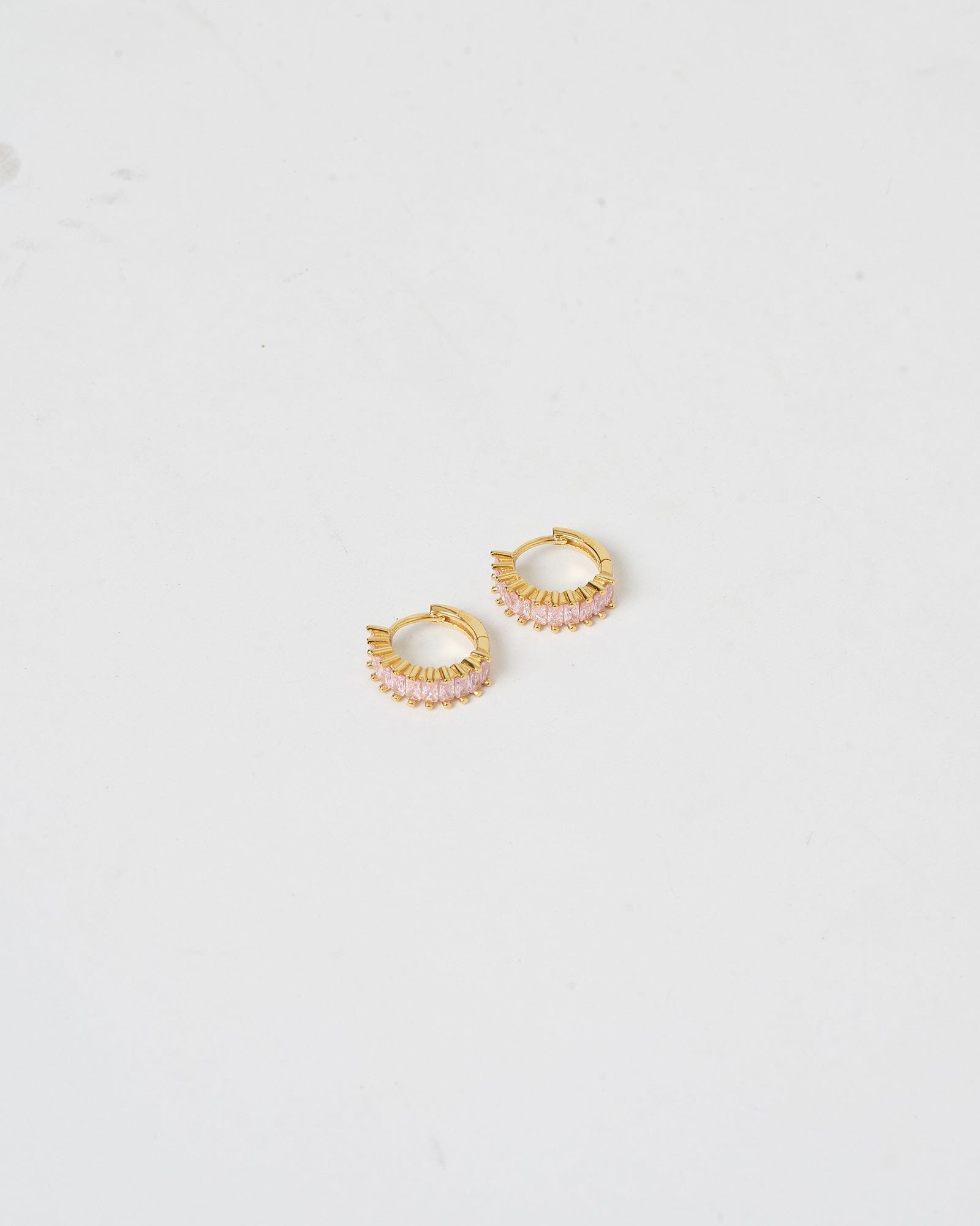 Izoa Celine Huggie Hoop Earrings for Women - 14K Gold Plated Pink Cubic Zirconia Stud Earrings | Perfect for Everyday Wear, Parties & Gifts