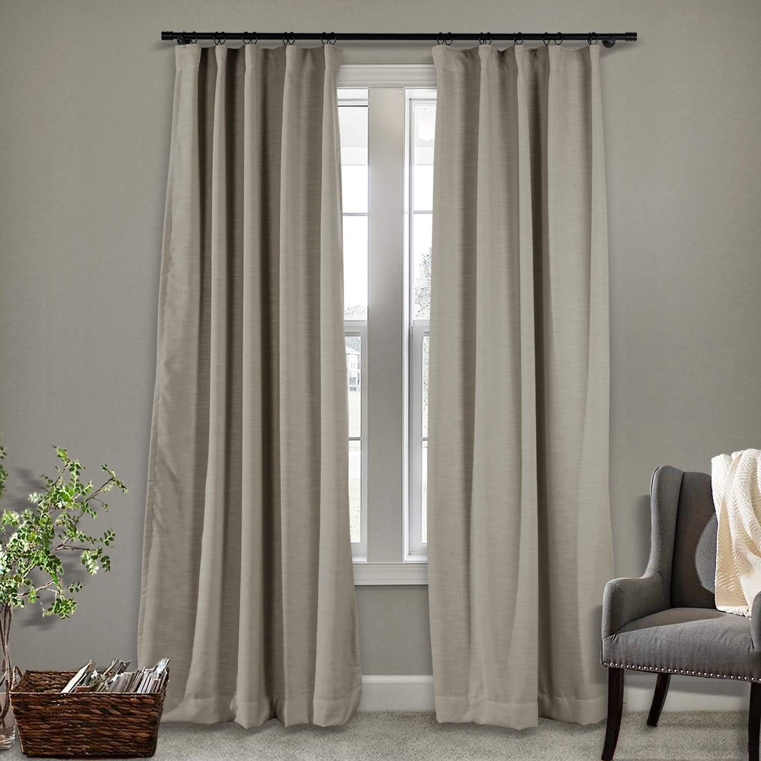 Frelement Breathable Faux Linen Blackout Curtains - Noise Reducing Rod Pocket & Back Tab Drapes for Bedroom, Living Room, Office - 100