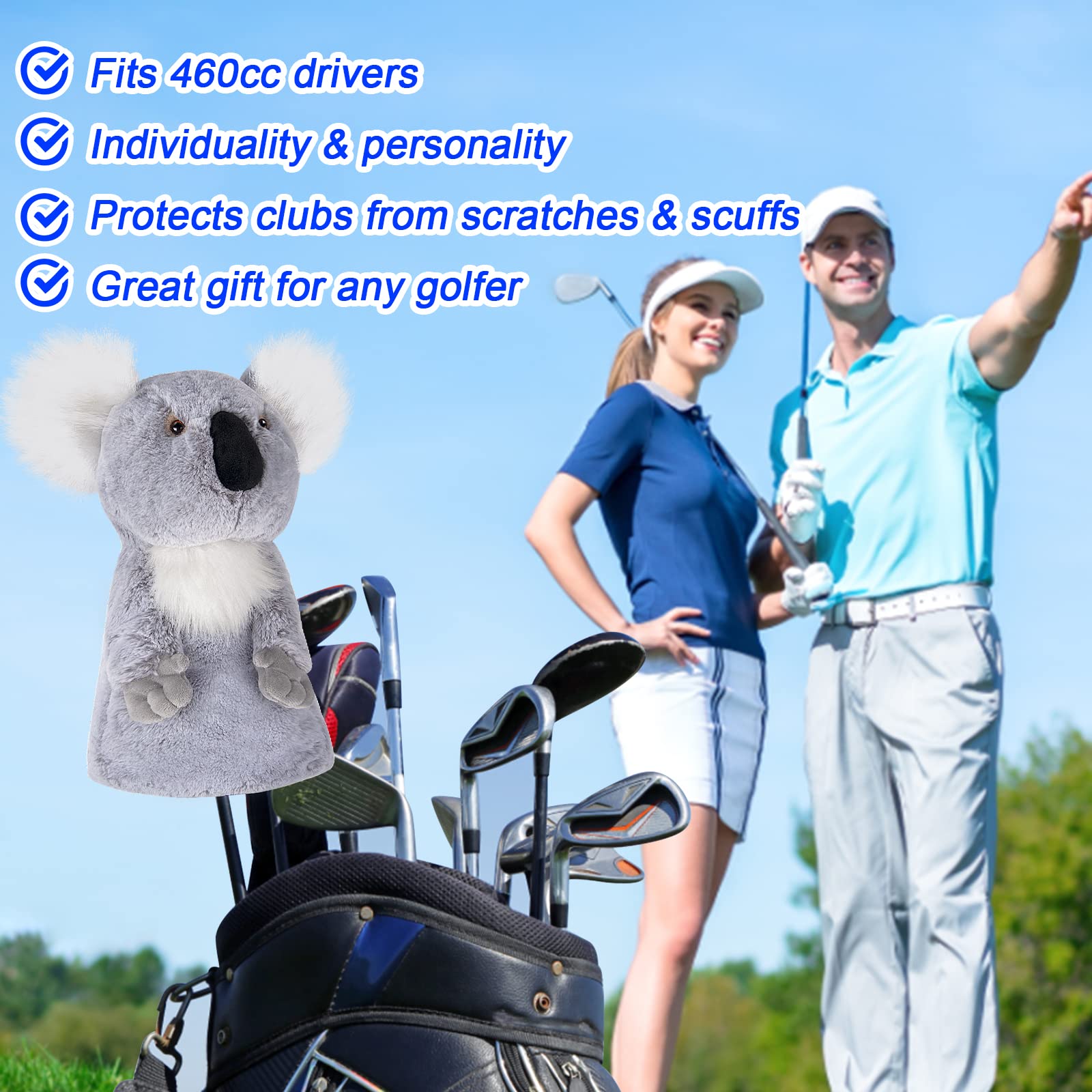 Koala Golf Club Headcovers for Woods & Drivers - Premium Animal Design Golf Head Covers for Men & Women | Perfect for Golf Course Protection & Style Enhancement