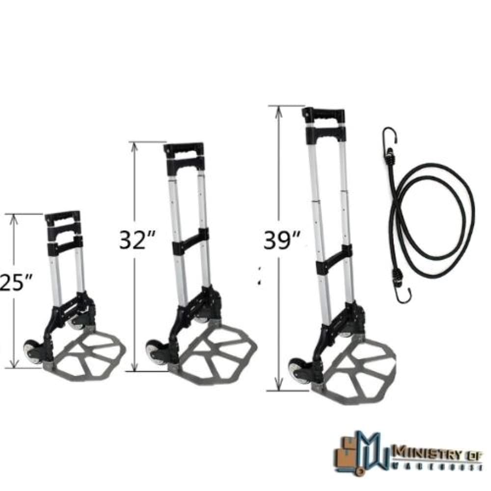 176 lbs Heavy Duty Folding Aluminum Luggage Cart with Black Cord - Portable Hand Truck for Airports, Hotels & Warehouse Moving