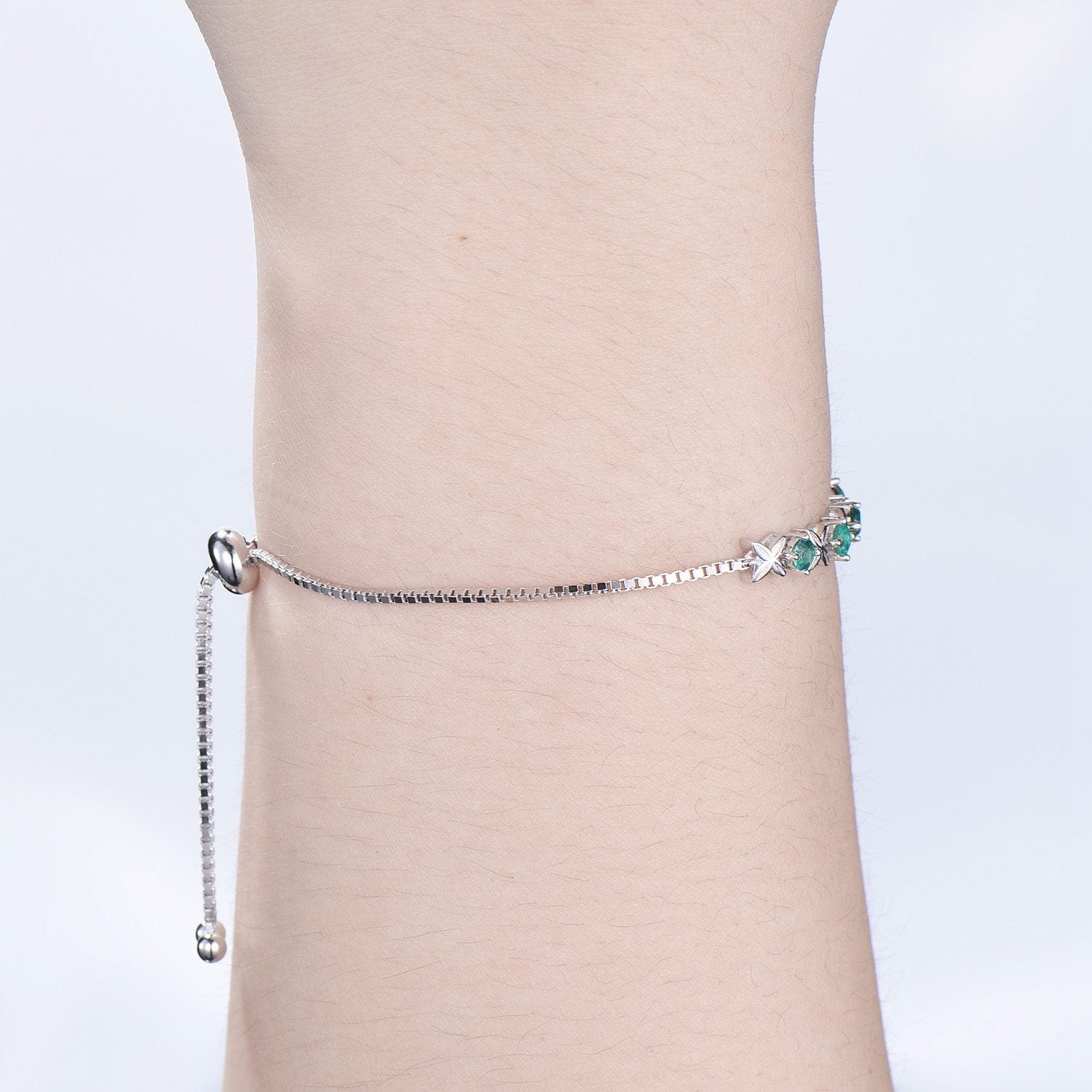 Lab Emerald Bracelet - Twig Green Crystal Leaves Bracelet in Sterling Silver & White Gold | Nature-Inspired Stackable Jewelry for Women | Perfect Anniversary Gift for Her | Ideal for Weddings, Parties & Everyday Wear