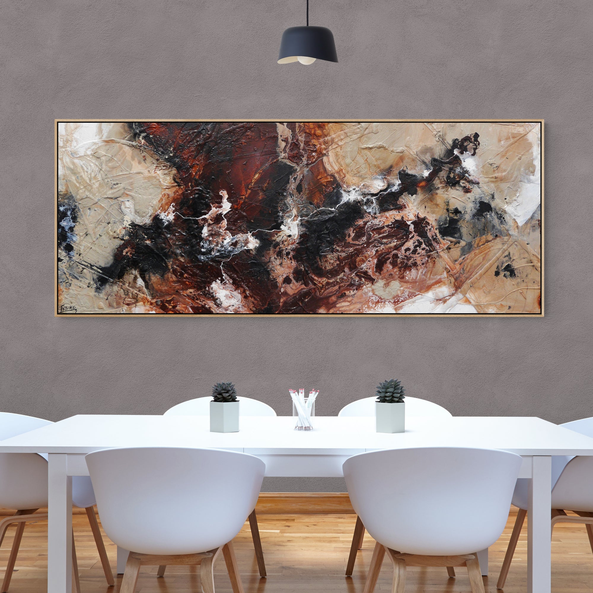 60x32 Inch Abstract Textured Painting in Umber, Brown, Grey, Bone, Black & White - Modern Wall Art for Living Room, Bedroom & Office Decor