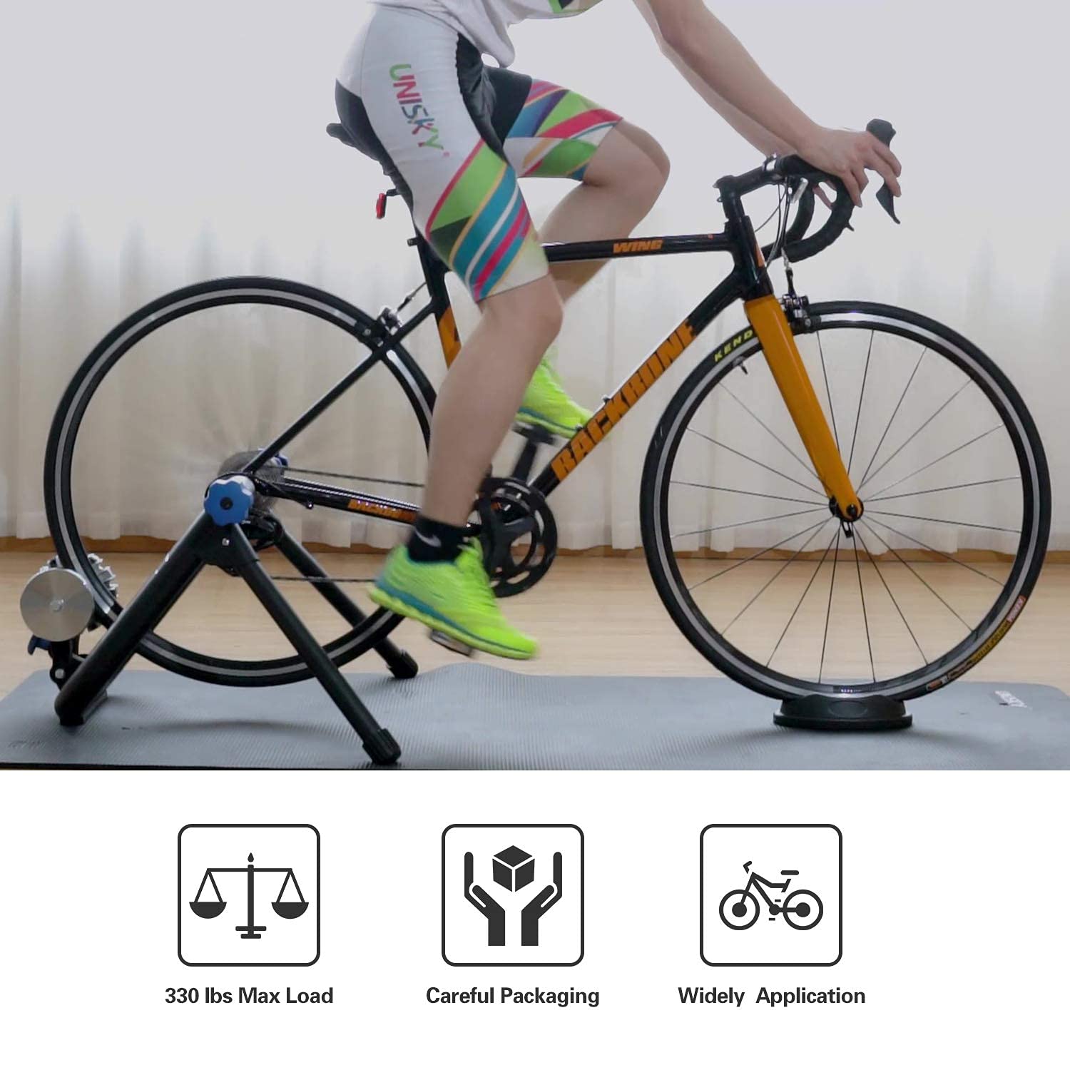 Unisky Indoor Bike Trainer Stand - Magnetic Resistance, Noise Reduction, Fits 26-28 Inch & 700C Wheels - Perfect for Home Workouts, Cycling Training & Fitness