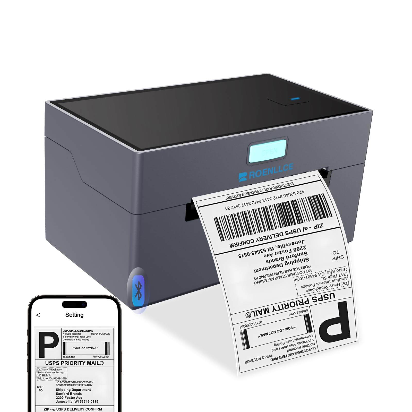 4x6 Bluetooth Thermal Shipping Label Printer for Small Business - Compatible with Windows, Mac, iOS, Android - Perfect for Amazon, eBay, Shopify, Etsy & UPS - Ideal for Home Office & E-commerce Shipping
