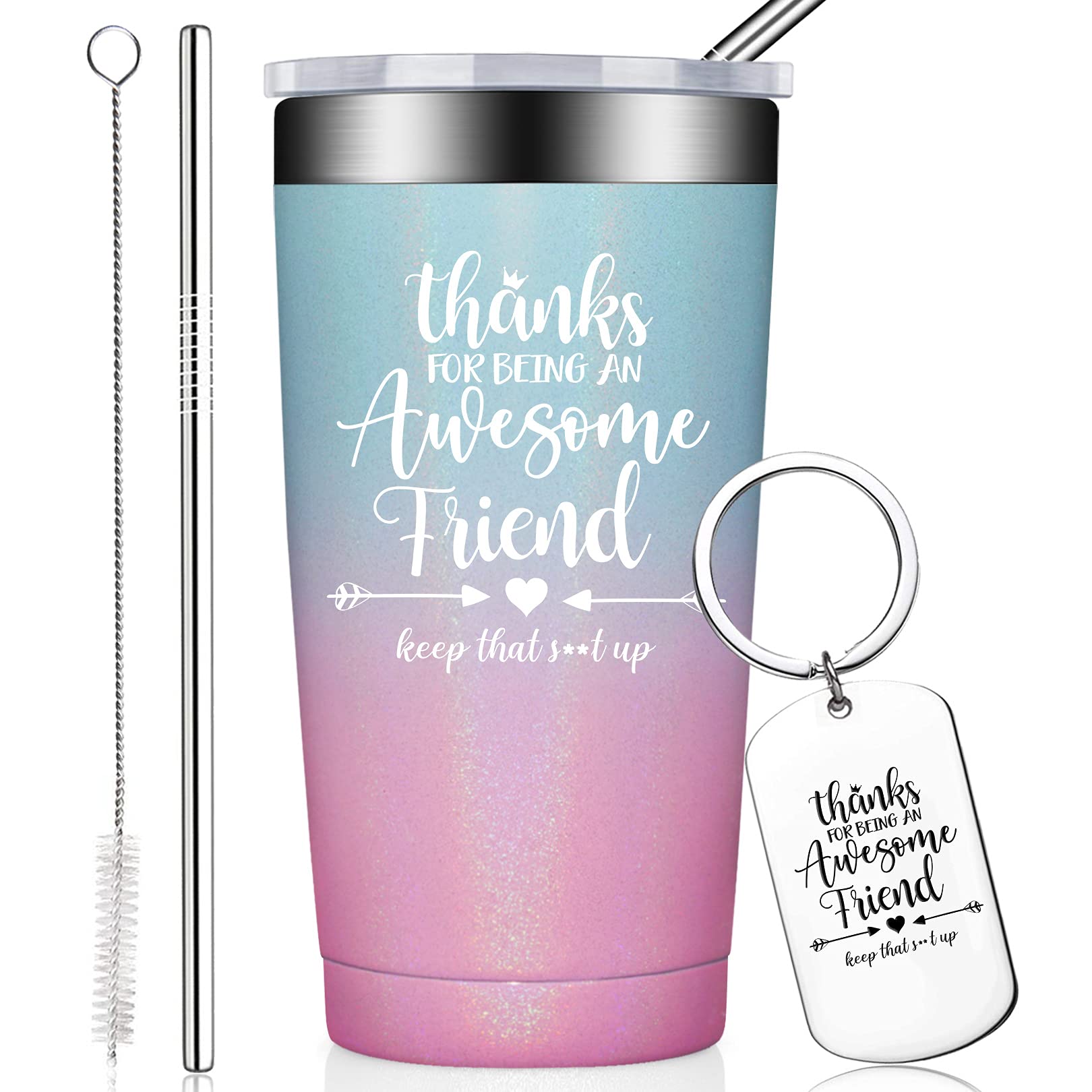 Best Friend Gifts for Women - Funny Friendship Birthday Present for Female BFF, Bestie, Her - 20oz Vacuum Insulated Tumbler with Keychain - Perfect for Coffee, Tea & Daily Hydration at Work, Gym or Travel