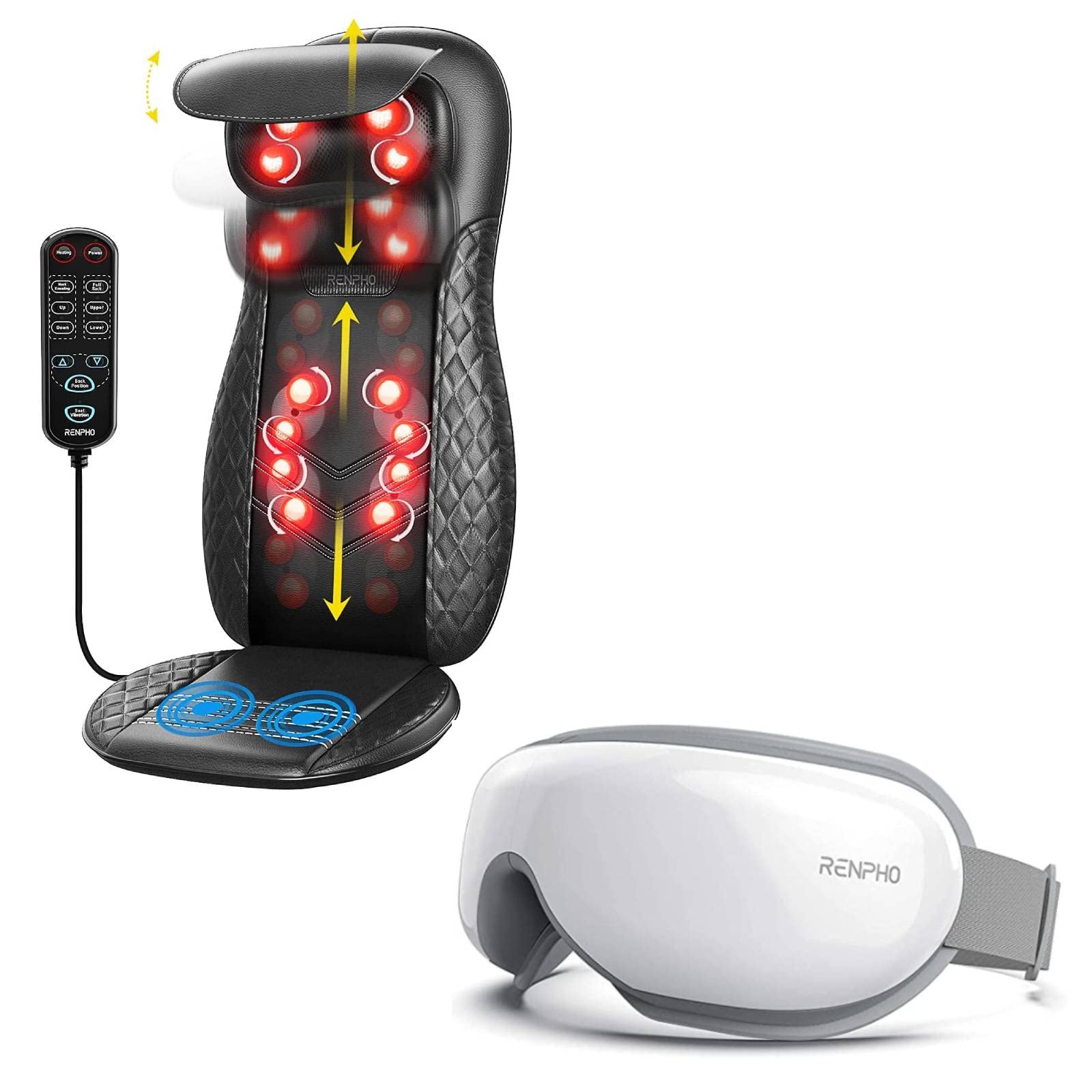 RENPHO Heated Back Massager & Eye Massager for Neck Pain Relief - Perfect for Home, Office & Travel Relaxation Therapy
