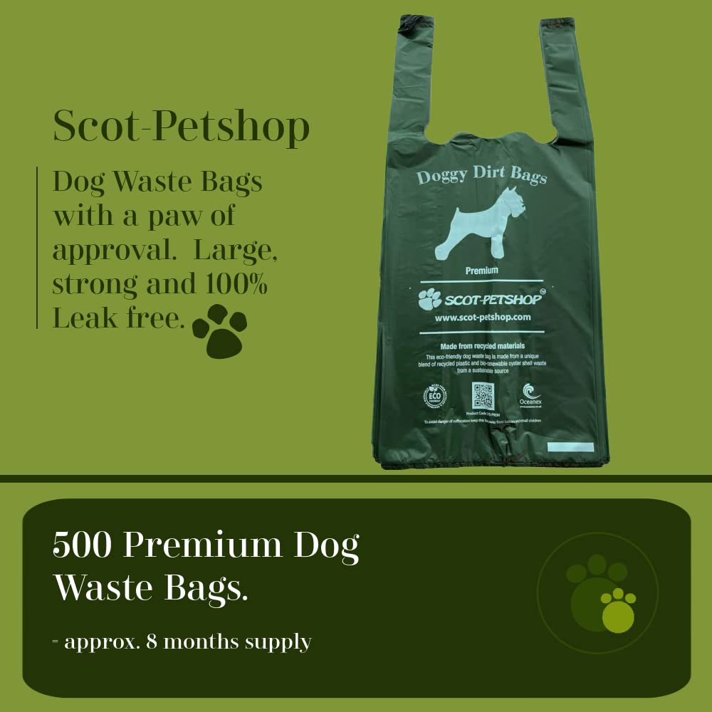 SCOT-PETSHOP PREMIUM Large Green Dog Waste Bags - 500 Count Biodegradable Poop Bags for Dogs, Extra Thick Leak-Proof Pet Cleanup Bags (Not On A Roll) - Perfect for Park Walks, Backyard Cleanup & Travel