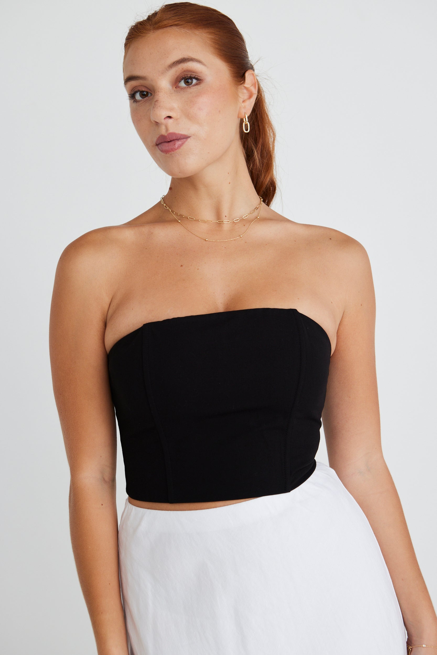Black Crepe Bustier Top for Women - Elegant Corset Style Blouse for Evening Wear & Date Night Outfits