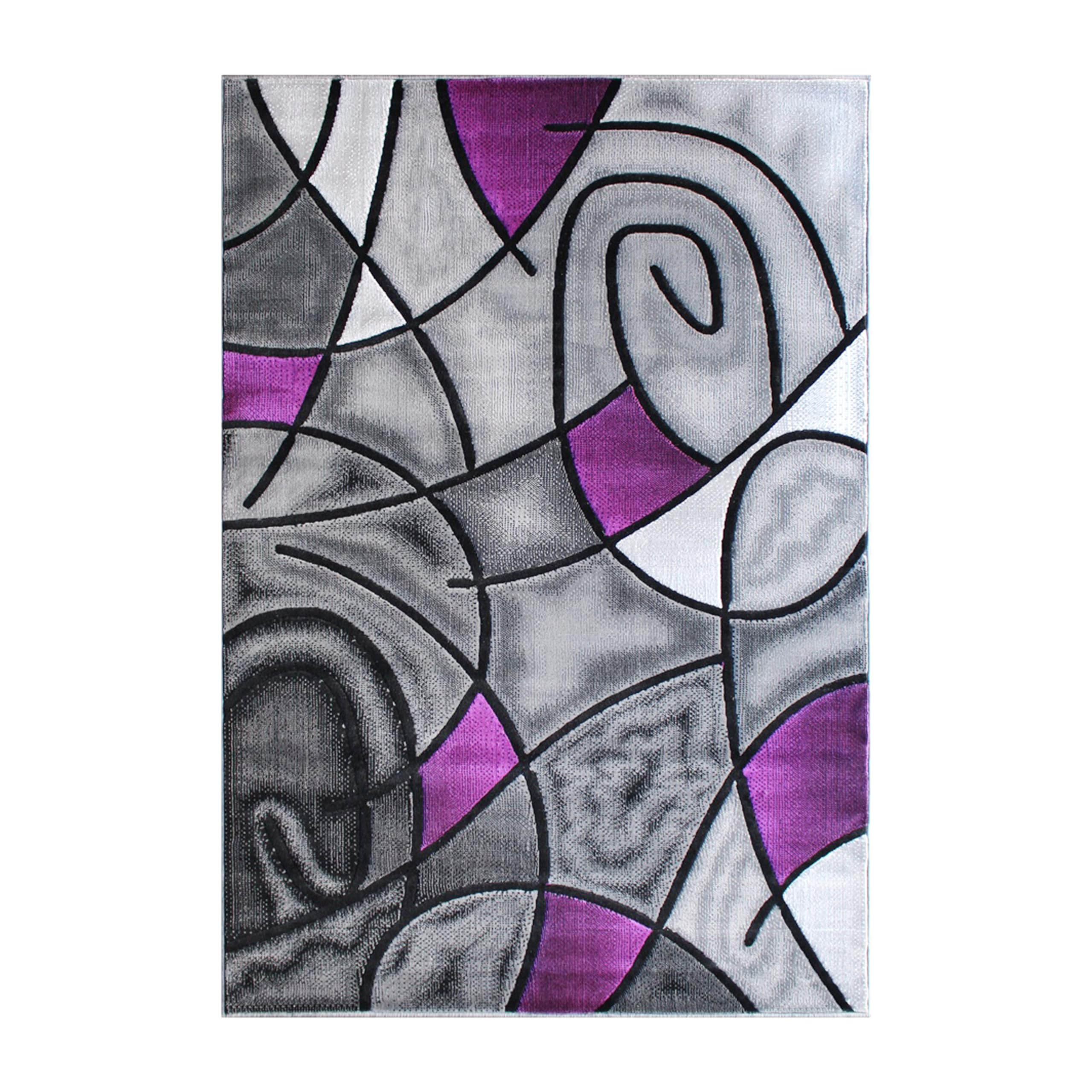 6' x 9' Purple Abstract Area Rug - Soft Olefin Rug with Non-Slip Jute Backing - Perfect for Living Room, Bedroom & Family Room Decor - Adds Modern Style to Any Space