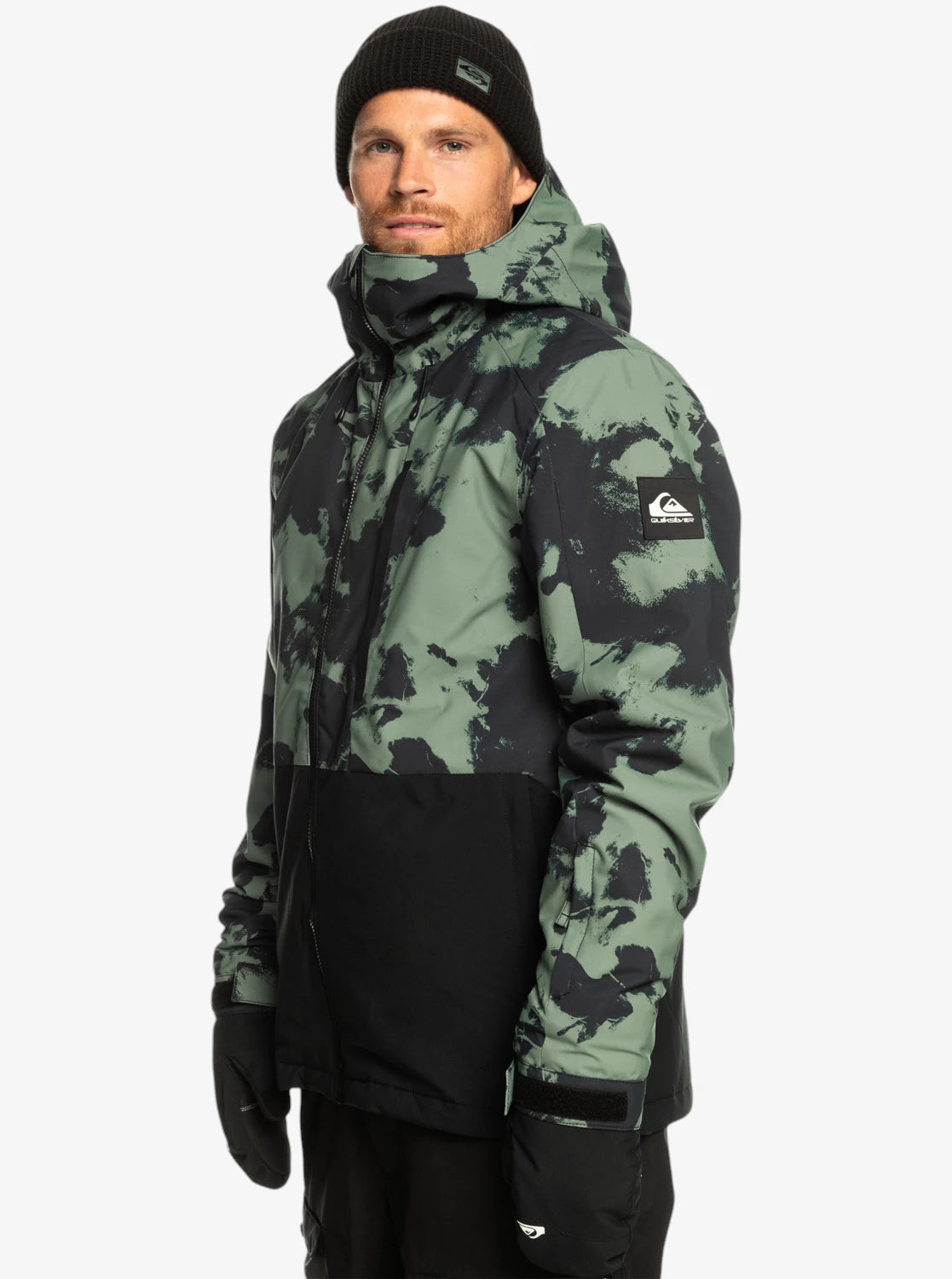 Quiksilver Mission Printed Block Snow Jacket - Black Green Camouflage for Men & Women - Waterproof Winter Coat for Skiing, Snowboarding & Outdoor Adventures