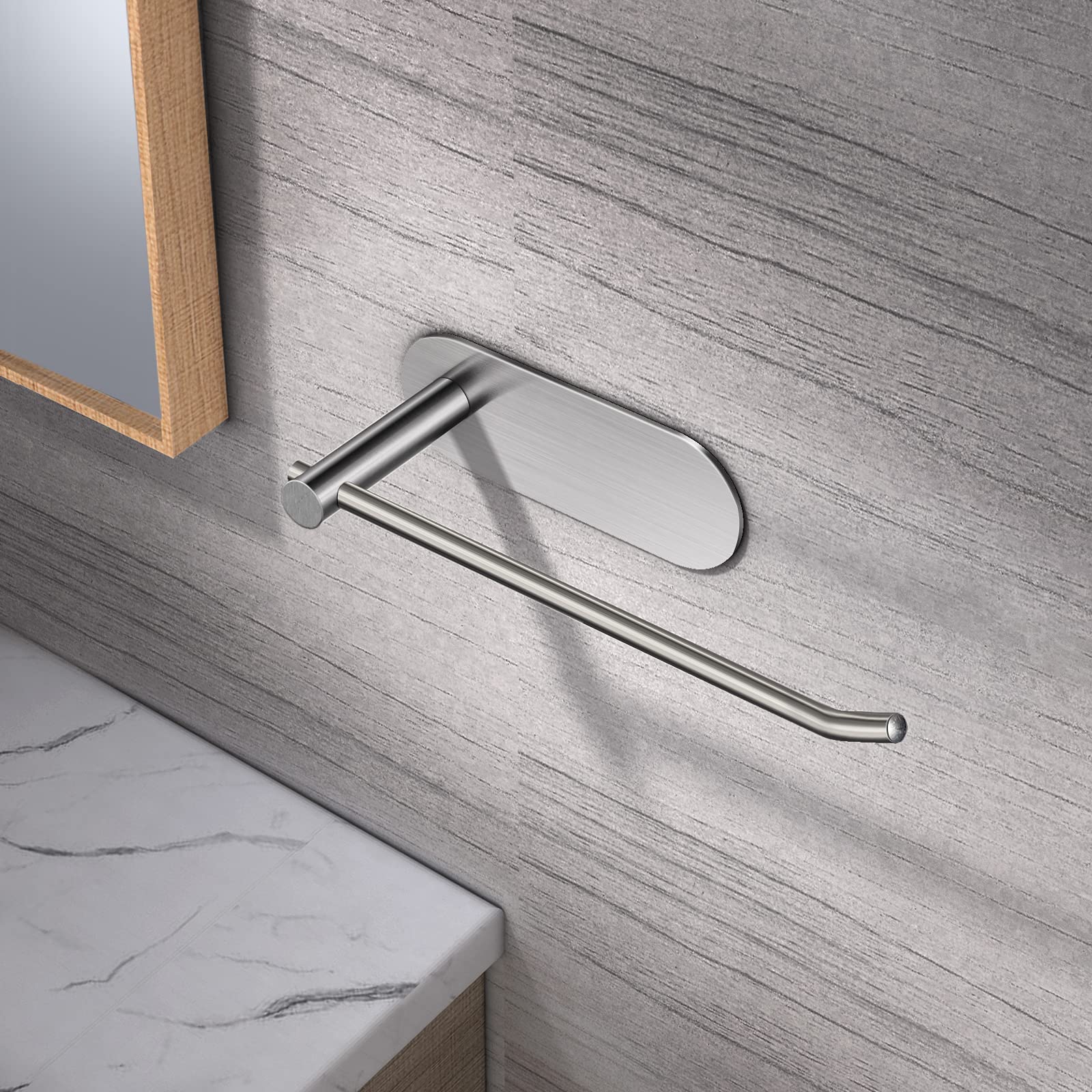 VAEHOLD No Drill Adhesive Towel Holder - Stainless Steel Brushed Silver Bathroom & Kitchen Towel Rack Ring Hanger (SUS 304) - Perfect for Small Spaces, Apartments & RVs