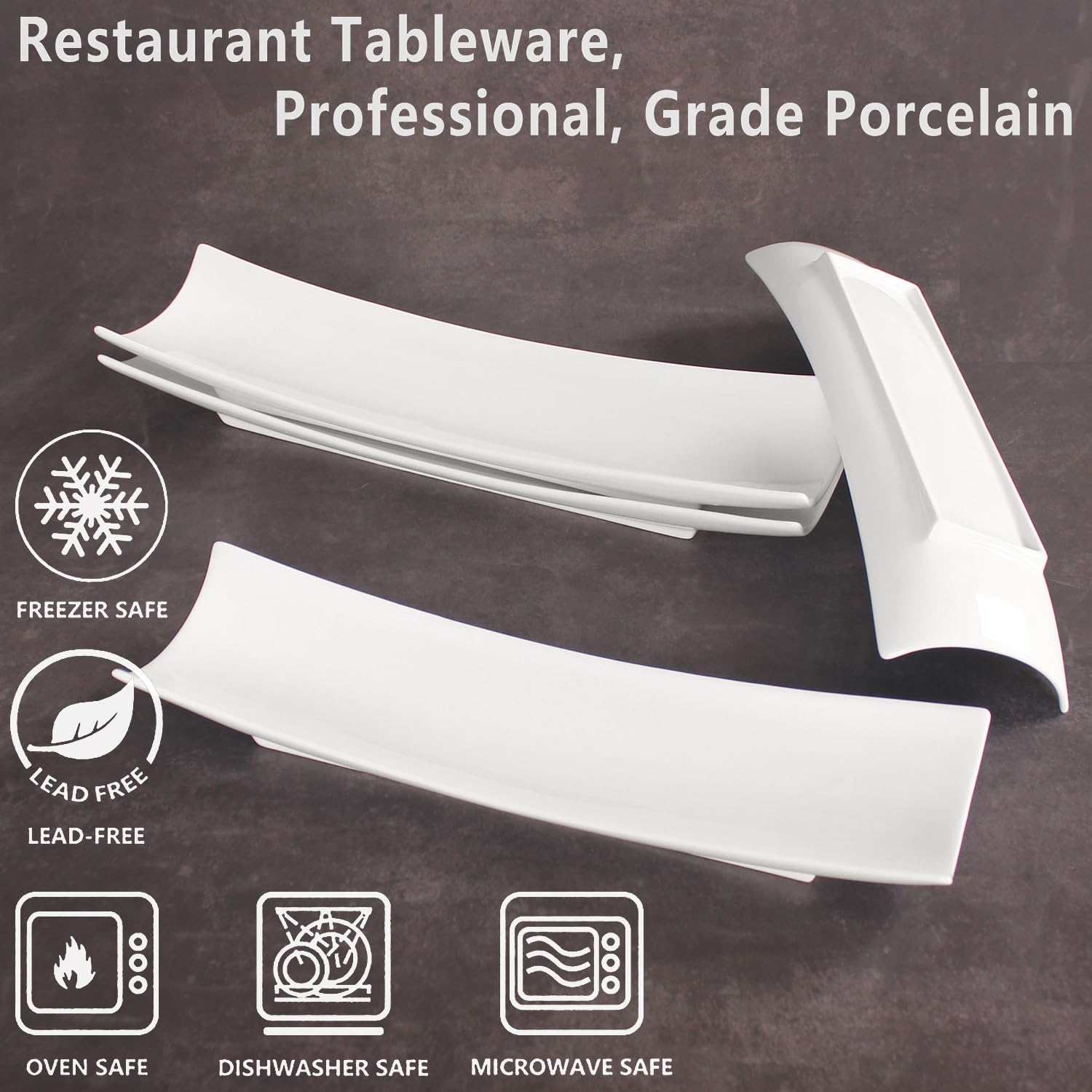 White Porcelain Olive Canoe Plate Set of 4 – Large 14.6 Inch Chip-Resistant Ceramic Serving Tray for Snacks, Appetizers & Condiments – Dishwasher Safe – Perfect for Entertaining, Dinner Parties & Home Decor