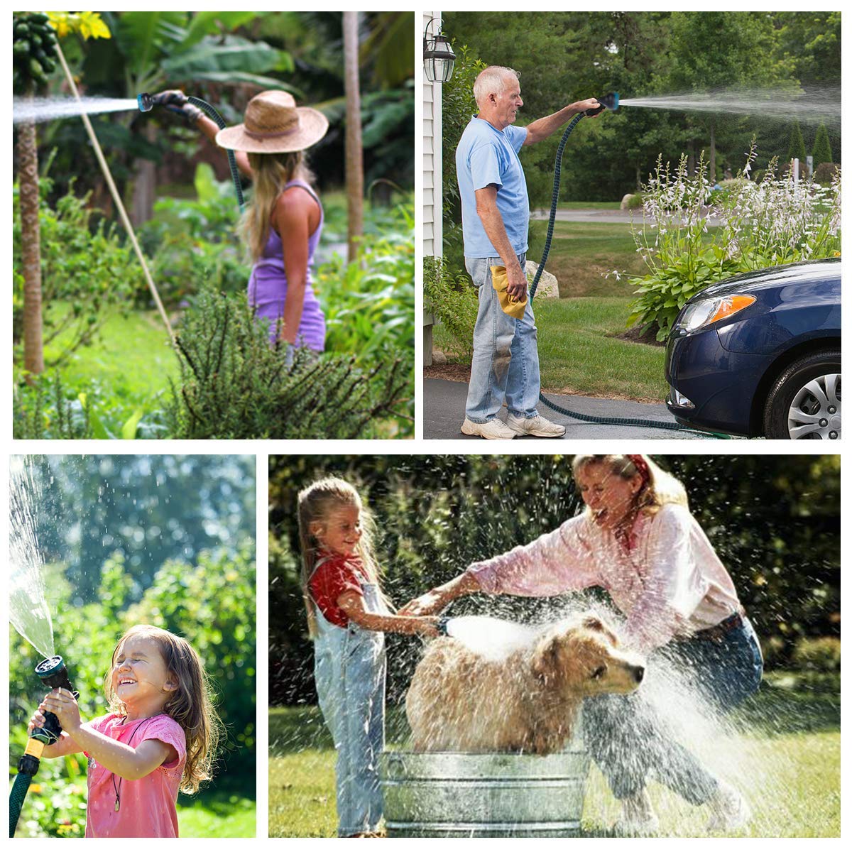 25FT Expandable Garden Hose with 10-Function Nozzle - Heavy Duty Flexible Water Hose with 3/4