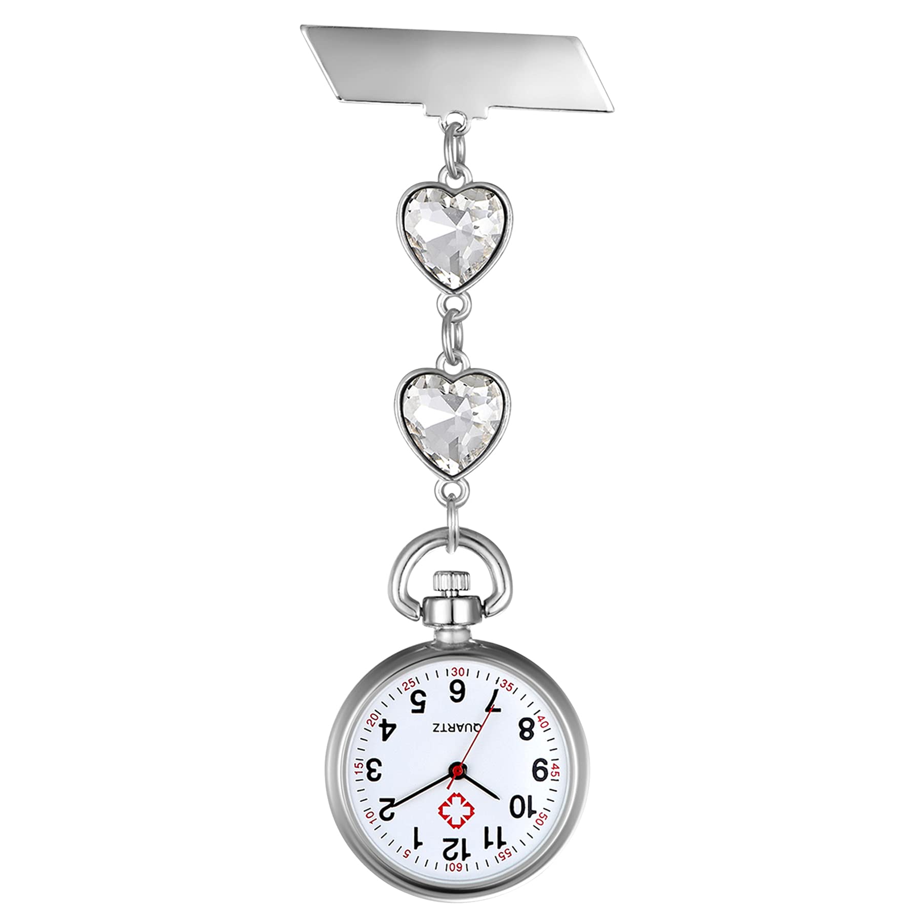 Avaner Women's Pin on Fob Watch - Stainless Steel Quartz Nurse Watch with Second Hand | Heart Shape Lapel & Hanging Pocket Watch for Nursing, Vintage Fashion, and Formal Occasions