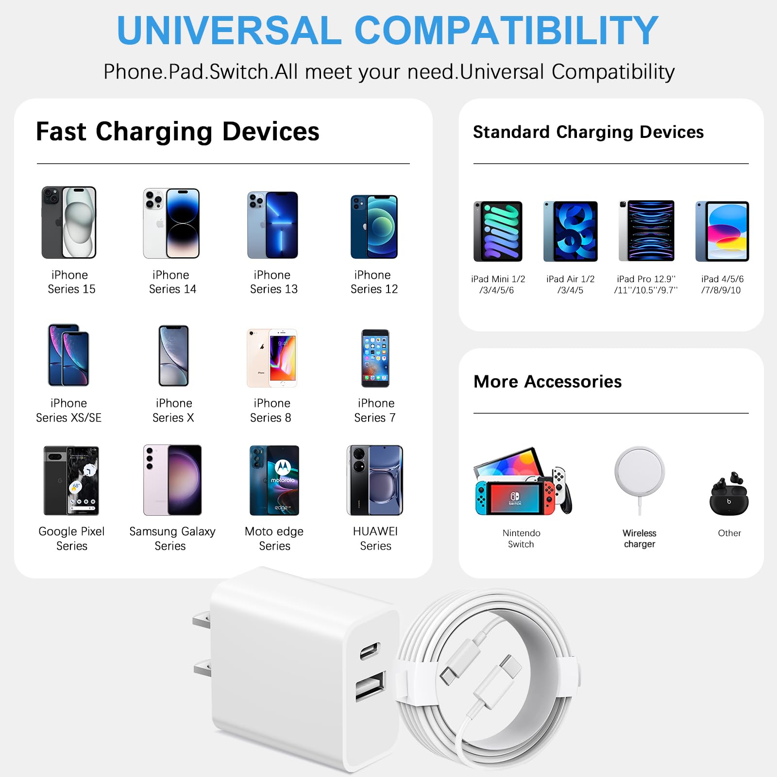Fast Charger for iPhone 16/16 Plus/16 Pro/16 Pro Max - 20W USB C Power Adapter with 6ft Type C Cable - Compatible with iPhone 15/14/13/12/11, iPad Pro & AirPods - Perfect for Home, Office & Travel Charging