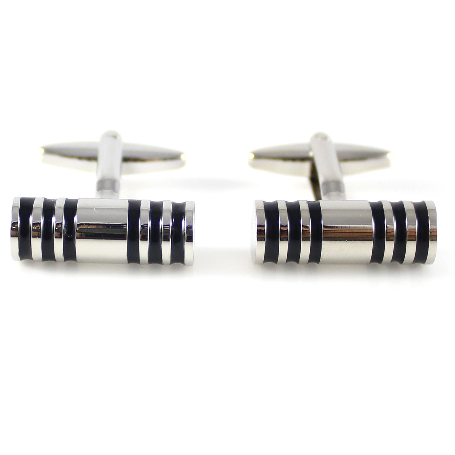 Rhodium Plated Classic Cylinder Cufflinks Set with Gift Box - Elegant Men's Dress Accessories for Weddings, Business Meetings & Formal Events