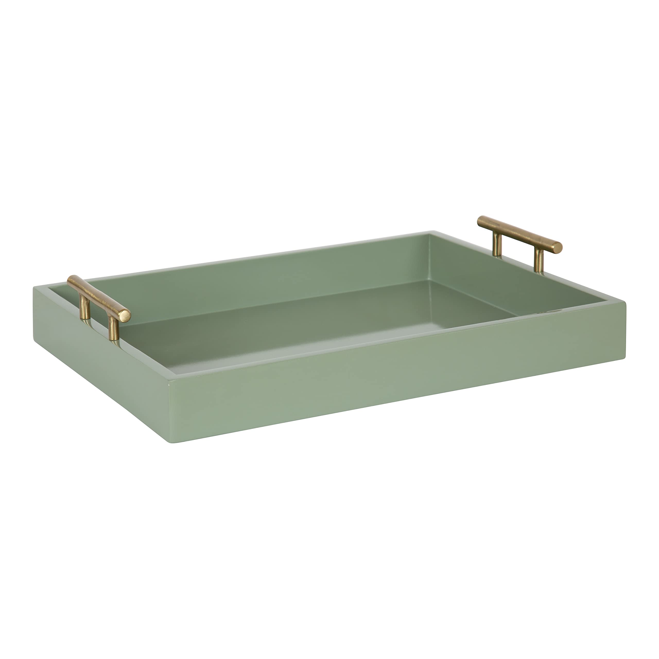 Kate & Laurel Lipton Modern Decorative Tray - 16.5x12.25 Inch Sage Green Serving Tray with Gold Handles | Stylish Storage, Organization & Display Solution for Home, Office & Gifts
