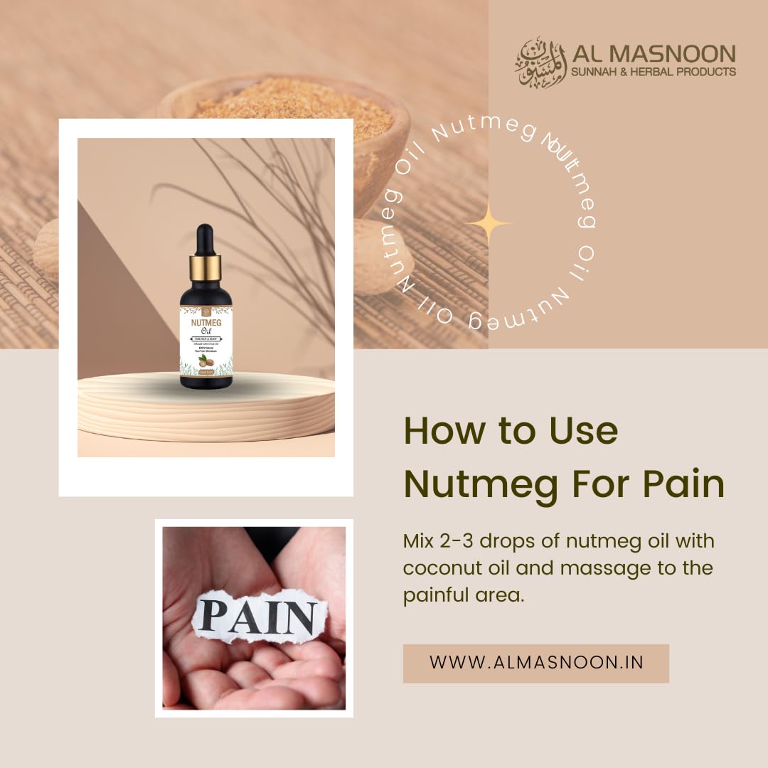 Premium 100% Natural Nutmeg Oil (Jaifal Oil) Infused with Olive Oil - 30ml Bottle for Facial Care & Body Massage | Hydrates Skin, Reduces Inflammation | Perfect for Aromatherapy & Relaxation