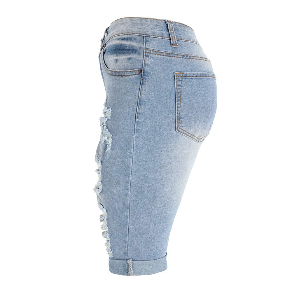 THUNDER STAR Women's Ripped Denim Bermuda Shorts - Distressed Knee-Length Stretch Jeans Shorts | Casual Summer Outfit, Beach Wear & Street Style Fashion