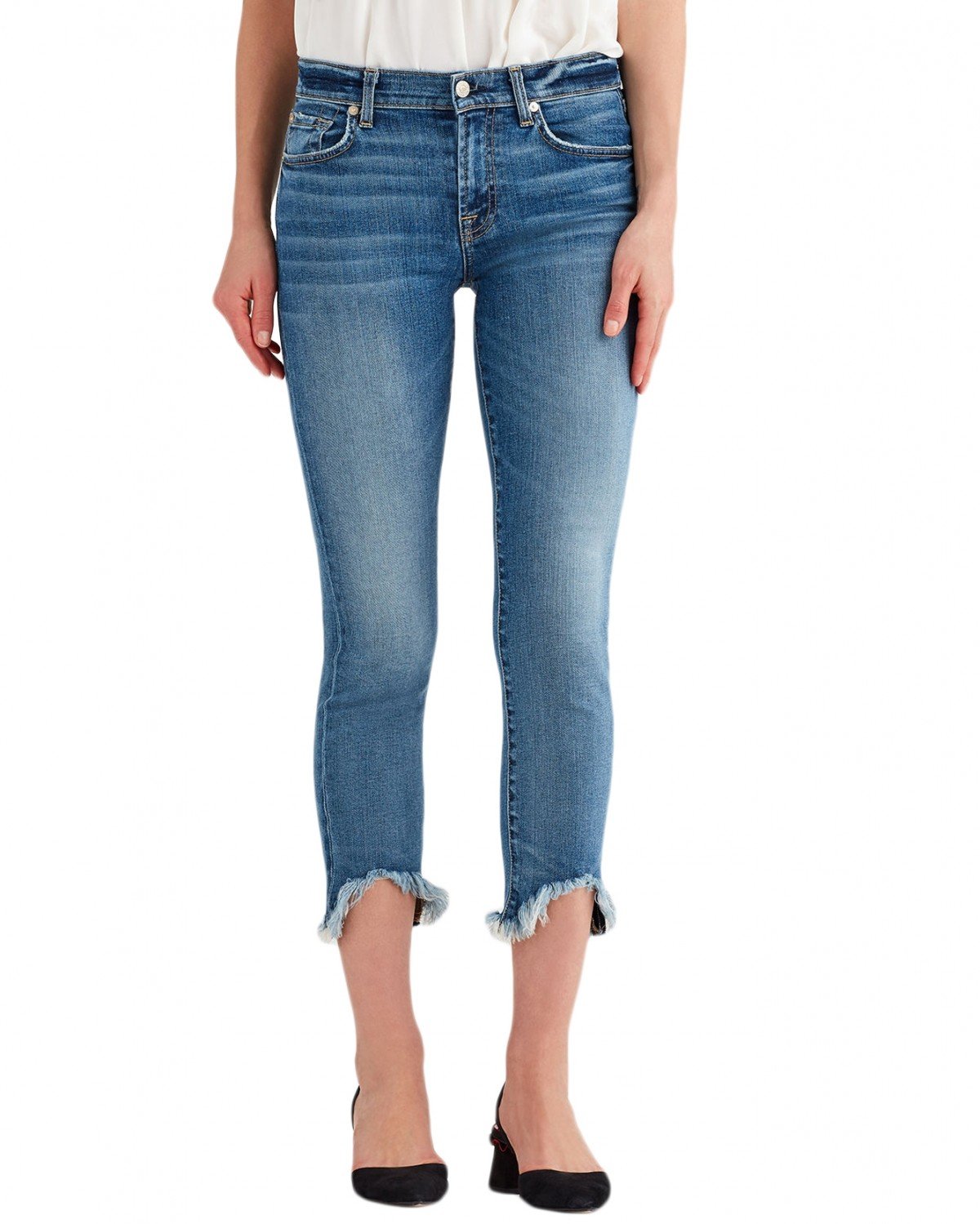 7 For All Mankind Women's Roxanne Frayed Hem Skinny Jeans - Distressed Denim Pants for Casual Outfits & Night Out