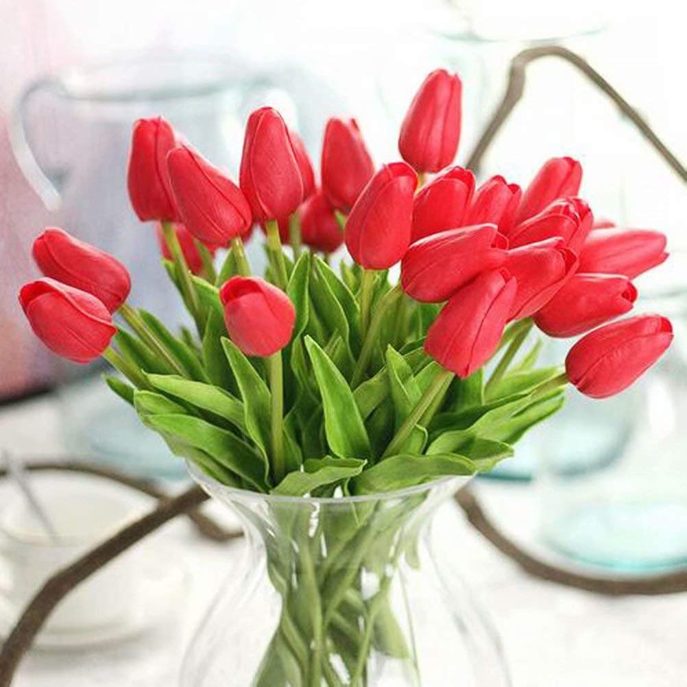 30PCS Realistic PU Tulip Flowers - Lifelike Artificial Tulips for Home Decor, Wedding Centerpieces, Party Arrangements & Spring Floral Displays
