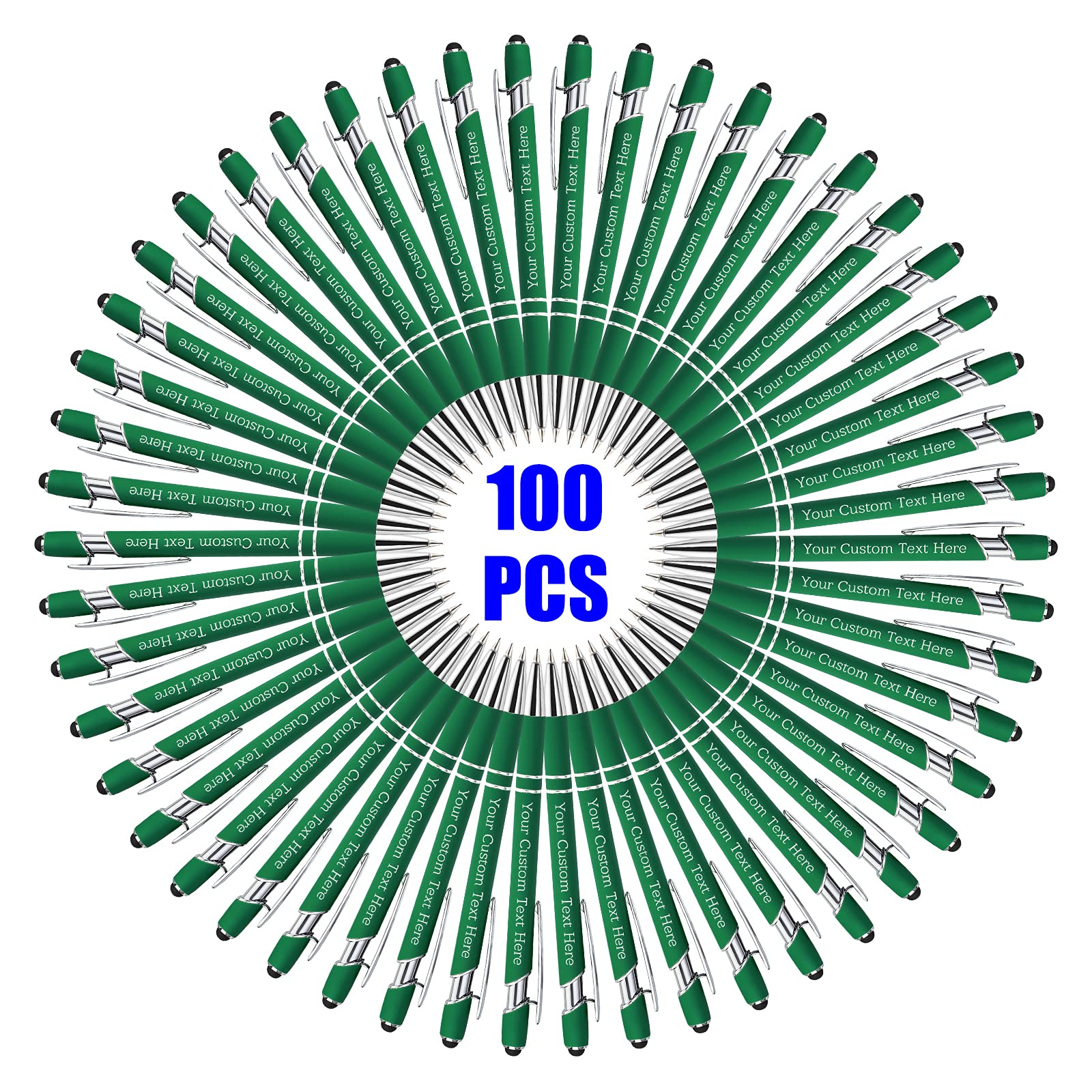 100 Pcs Personalized Custom Pens Bulk - Free Engraving with Name/Message - Custom Ballpoint Pens & Stylus for Business, Office, Graduation - Unique Gifts for Men & Women - Christmas, Birthday Presents (Green) - Perfect for Corporate Events, Promotions & Special Occasions