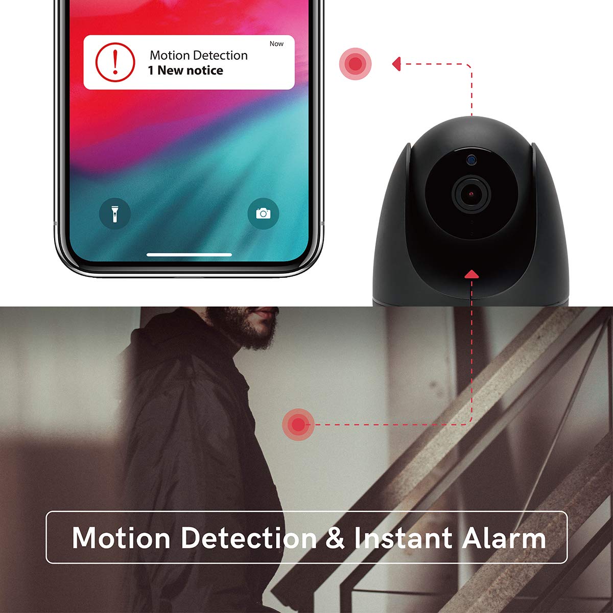 Wireless Security Camera Indoor WiFi - 1080P HD Pan Tilt Motion Detection Night Vision, 2-Way Audio Remote Control, TF Card Slot & Cloud Storage - Ideal for Home Baby Monitor Pet Surveillance (Black)