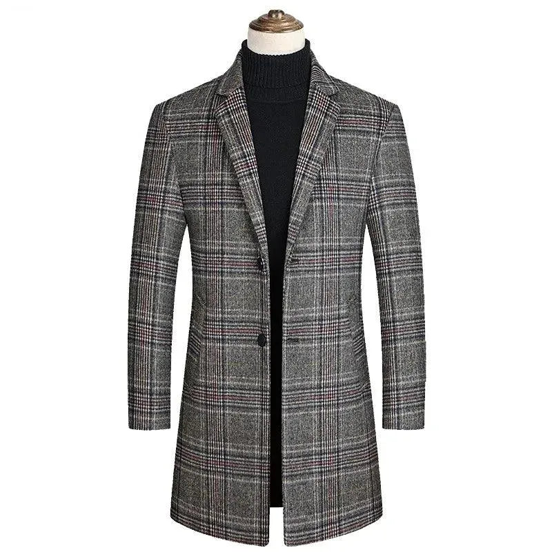 Classic Plaid Men's Overcoat - Stylish Winter Wool Coat for Business & Casual Wear - Perfect for Office, Travel & Outdoor Activities