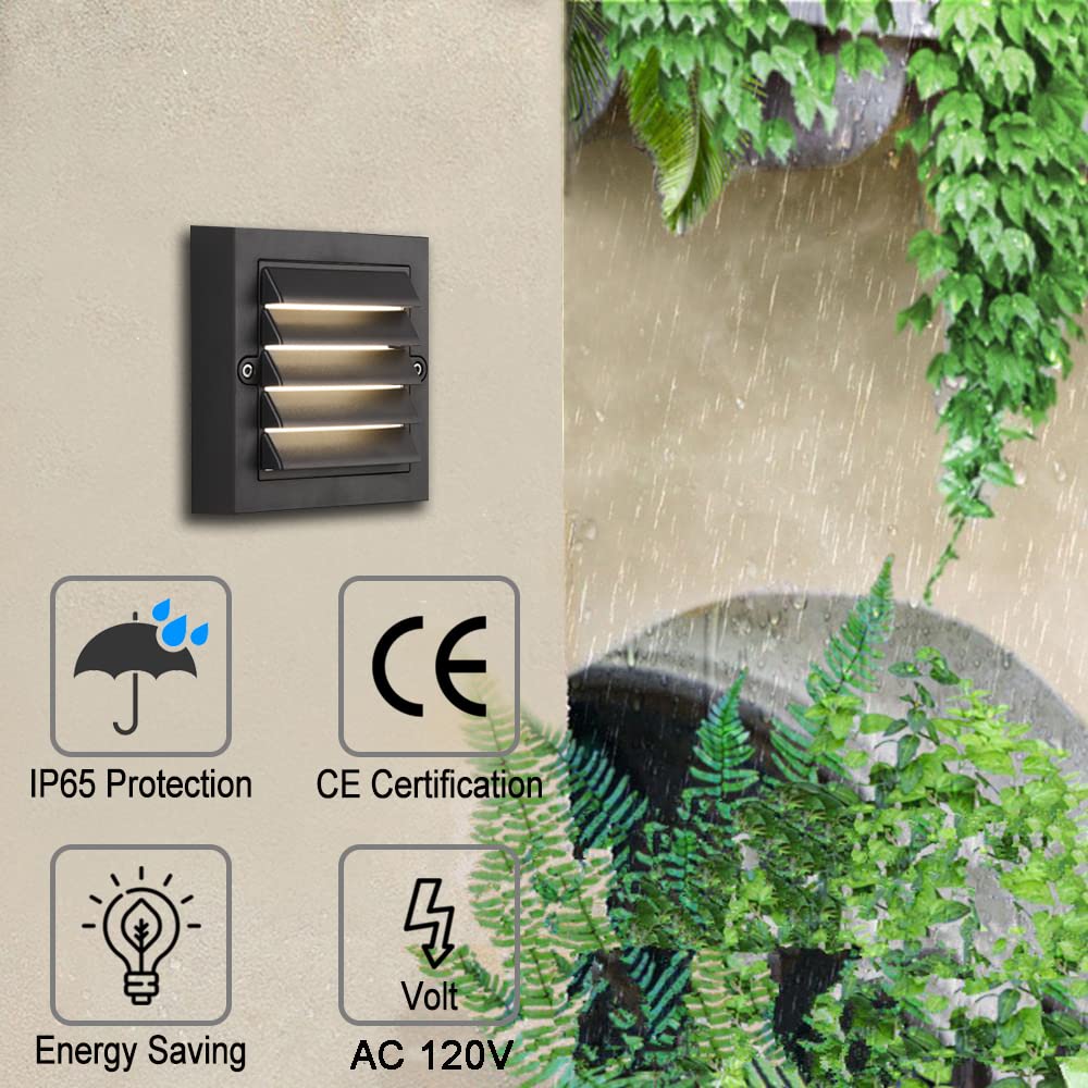 ZONK 120V Hardwired Outdoor Step Lights - Waterproof LED Deck Stair Lighting Fixture for House, Patio & Stairway - 4000K Neutral White Light with Black Plastic Finish - Perfect for Outdoor Steps, Pathways & Garden Lighting