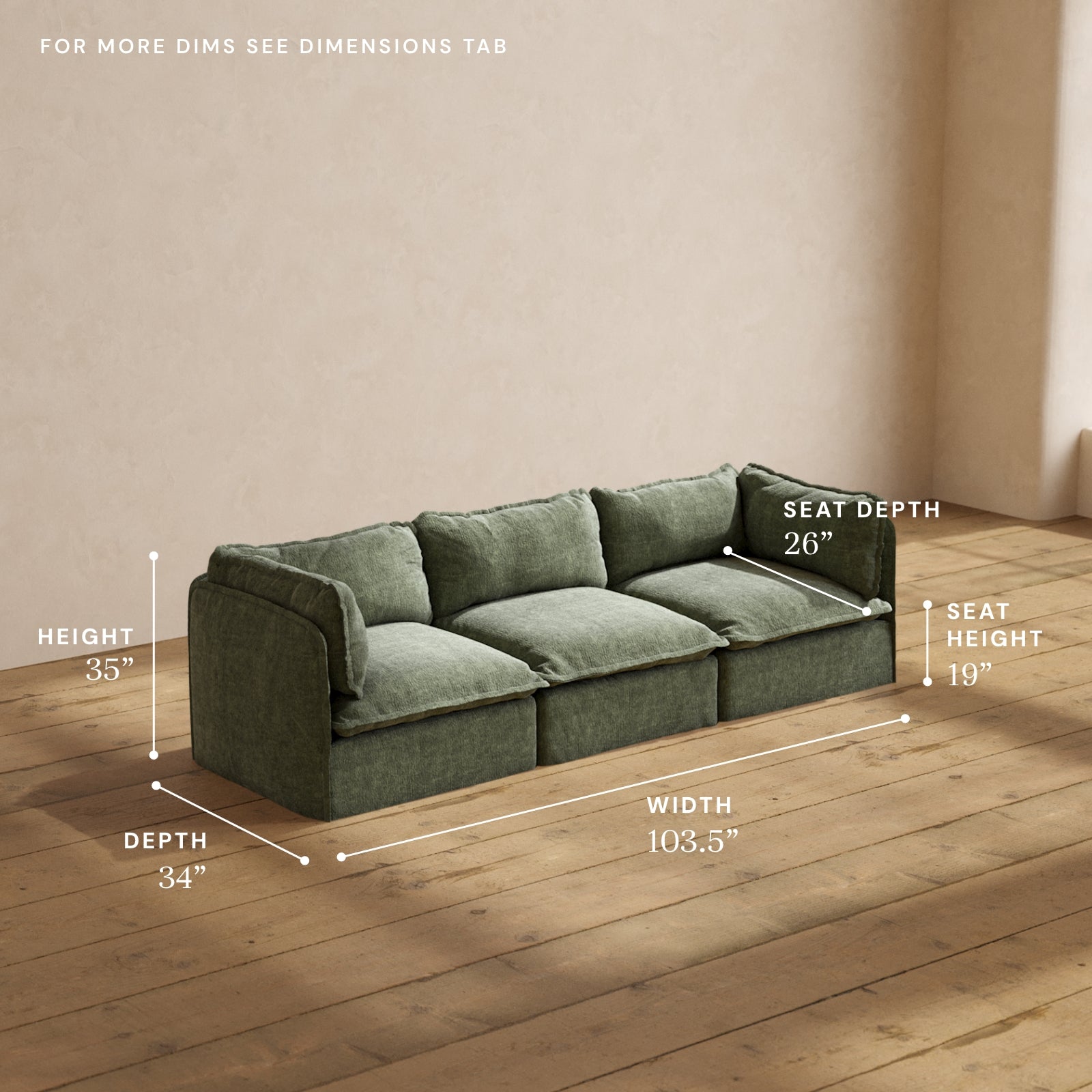Premium Modular Performance 3-Seater Sofa in Willow Fabric - Luxury Blend for Living Room, Lounge & Office Spaces