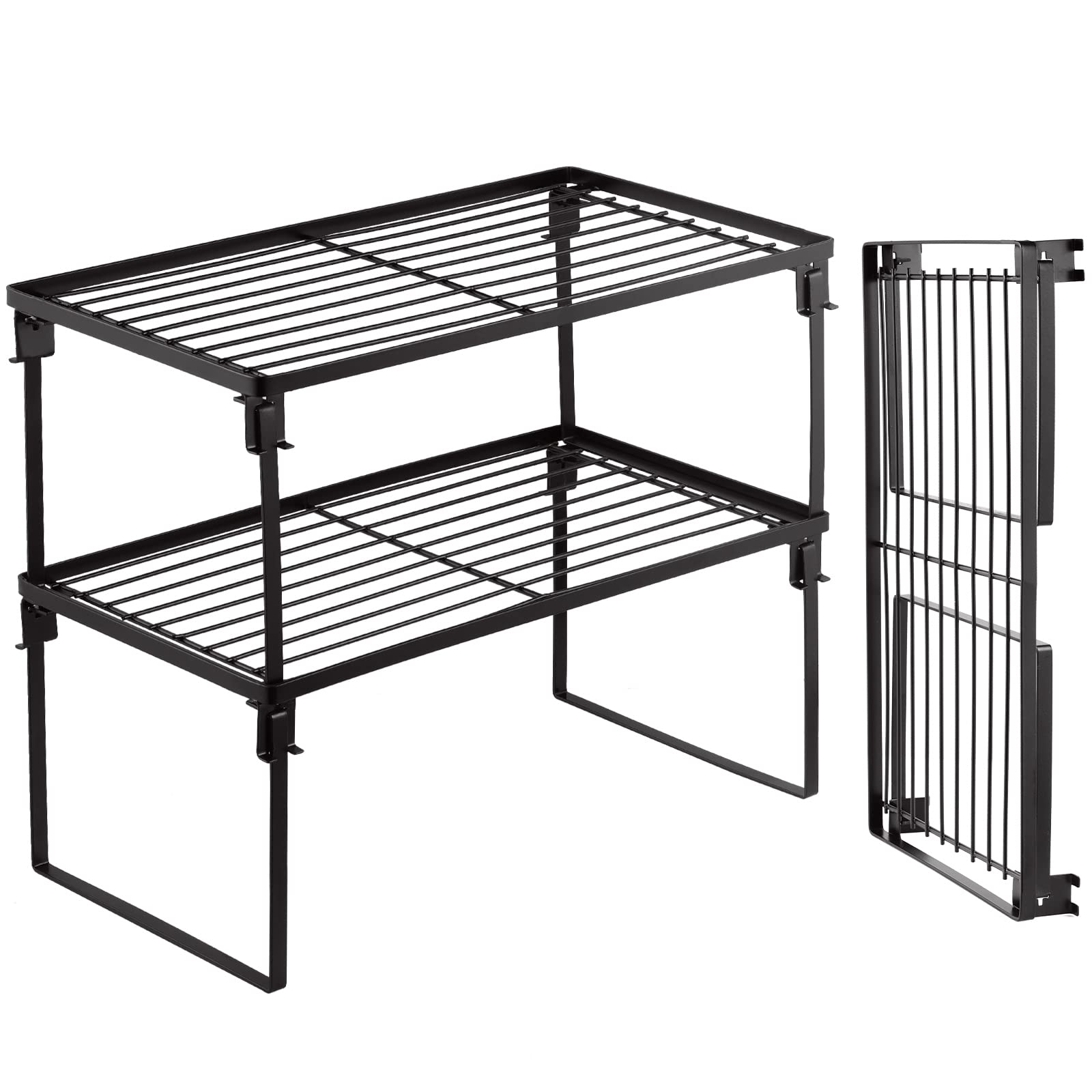 Tomorotec 2-Pack Stackable Kitchen Storage Shelf Rack - Foldable Spice Rack Cabinet Organizer for Counter & Cabinet, Perfect for Pantry, Bathroom, and Office Organization