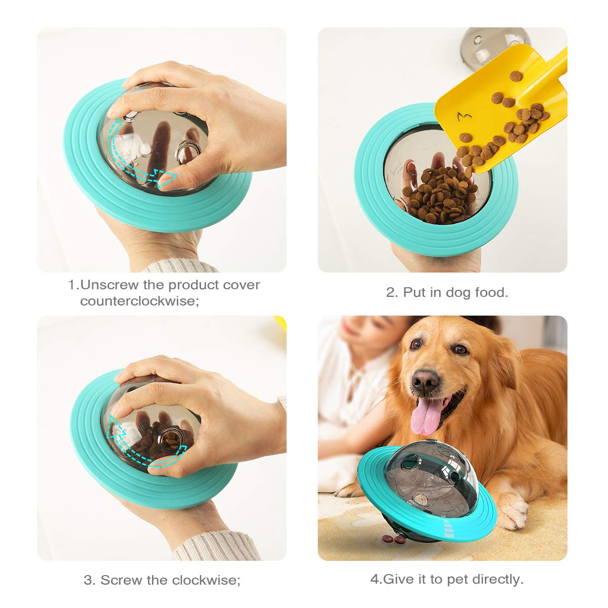 Interactive Dog Treat Ball - Slow Feeder Puzzle Toy for Medium/Large Dogs - Perfect for Mealtime Enrichment & Training (Blue)