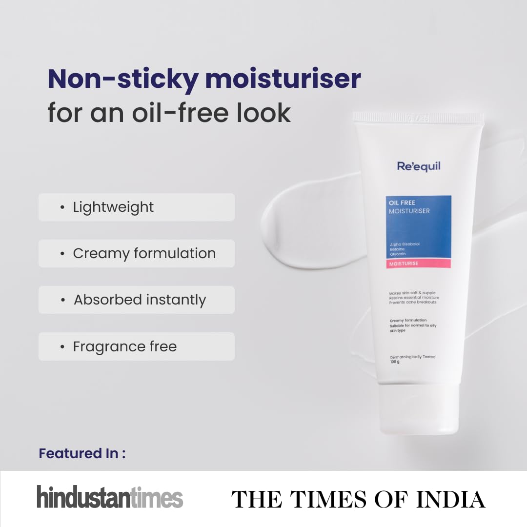 RE' EQUIL Oil-Free Face Moisturizer for Acne-Prone Skin | Lightweight Hydrating Moisturizer for Normal, Oily & Combination Skin | Non-Greasy Formula Prevents Breakouts & Retains Moisture | 100g | Perfect for Daily Skincare Routine & Travel-Friendly Size