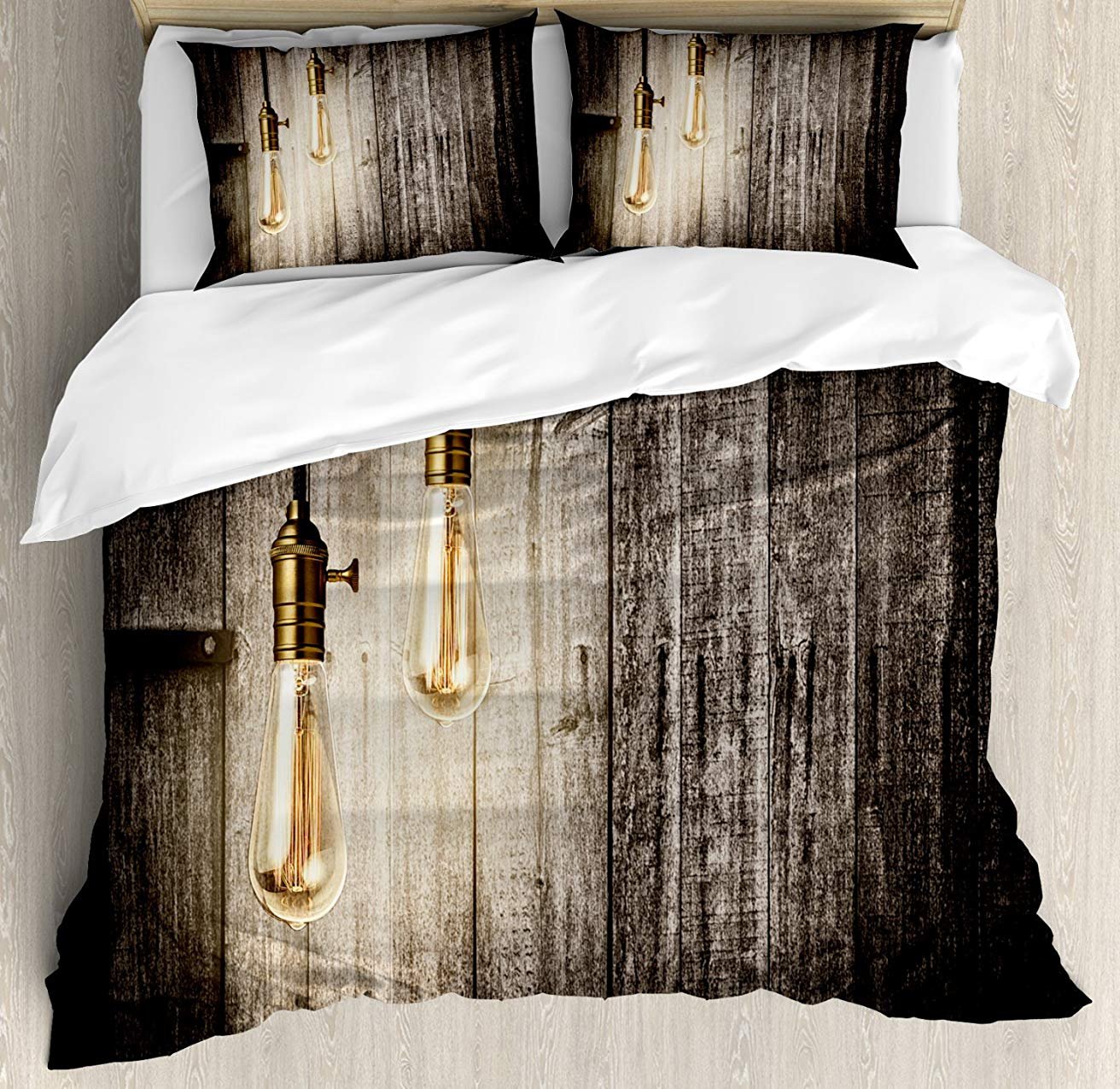 UP Industrial 3-Piece Queen Size Bedding Set - Comforter, Duvet Cover & 2 Decorative Pillowcases - Vintage Edison Revival Style for Kids, Teens & Adults - Perfect for Cozy Bedrooms, Guest Rooms & Dorm Decor