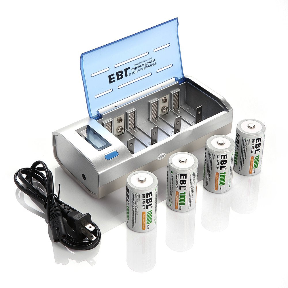 EBL 906 LCD Smart Battery Charger for C & D Rechargeable Batteries - Fast Charging with Digital Display - Perfect for Toys, Flashlights, and Home Electronics