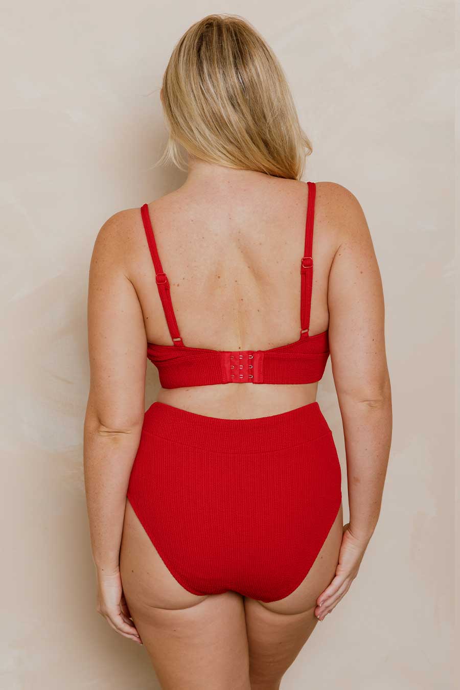 Byron Adjustable Bikini Top for Women - Red Textured Swimwear for Beach, Pool & Summer Vacations