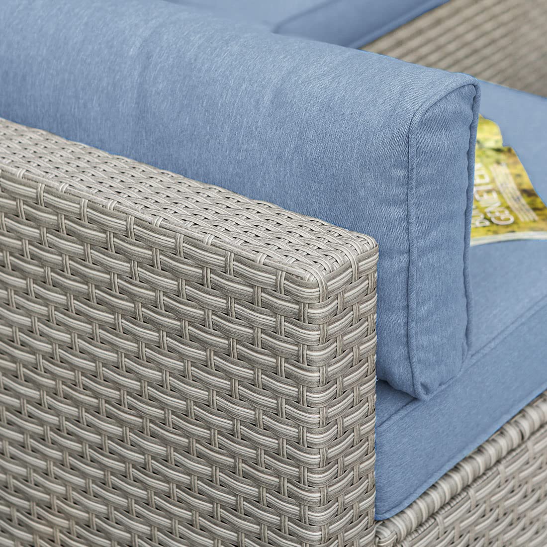 2-Piece Armless Chairs for Wicker Sectional Sofa Set - Denim Blue Thick Cushions & Striped Woven Pillows - Outdoor Patio Furniture for Garden, Pool, Backyard, Deck - Perfect for Relaxing and Entertaining Guests