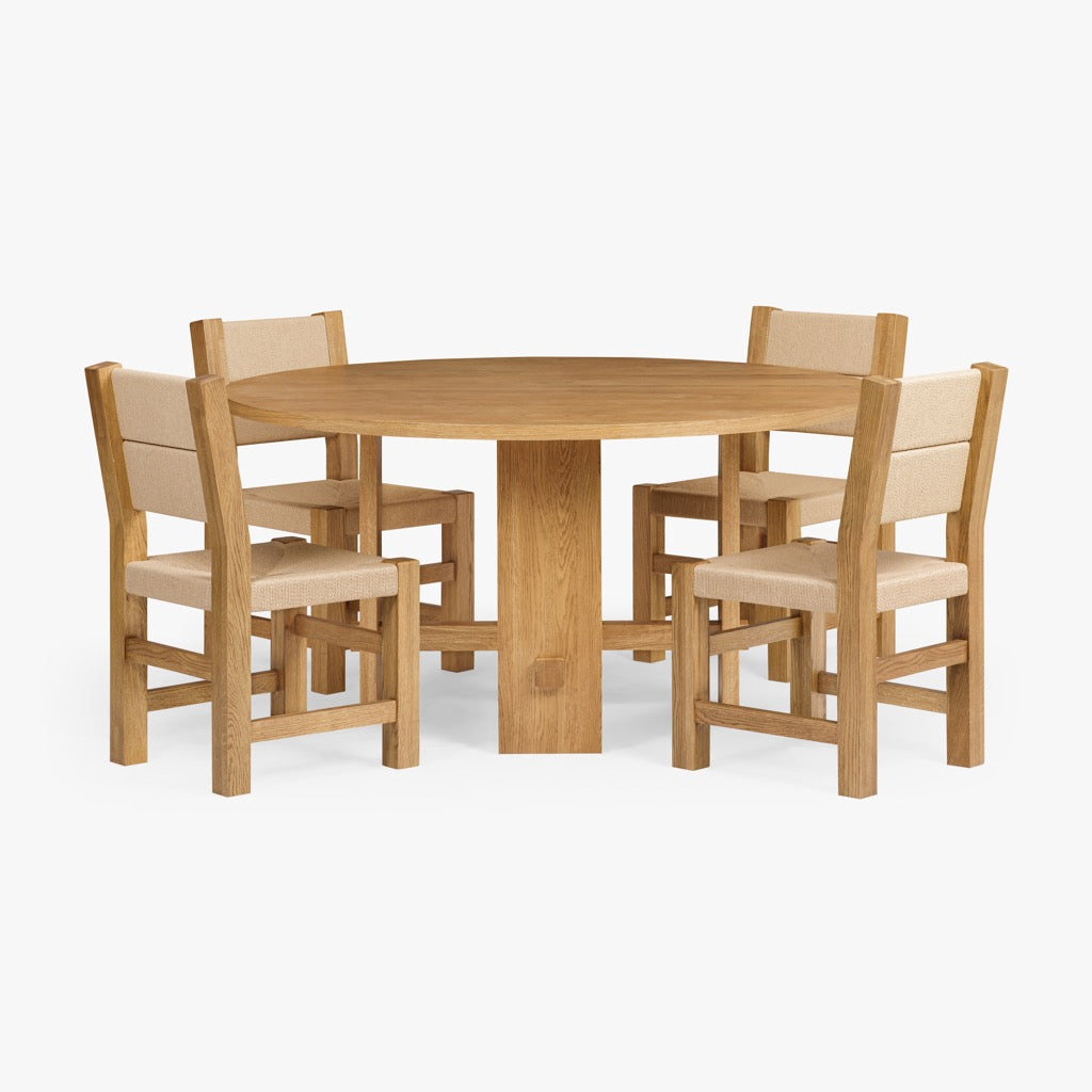 Saguaro Round Oak Dining Table - Natural Wood Finish for Kitchen, Dining Room & Outdoor Entertaining