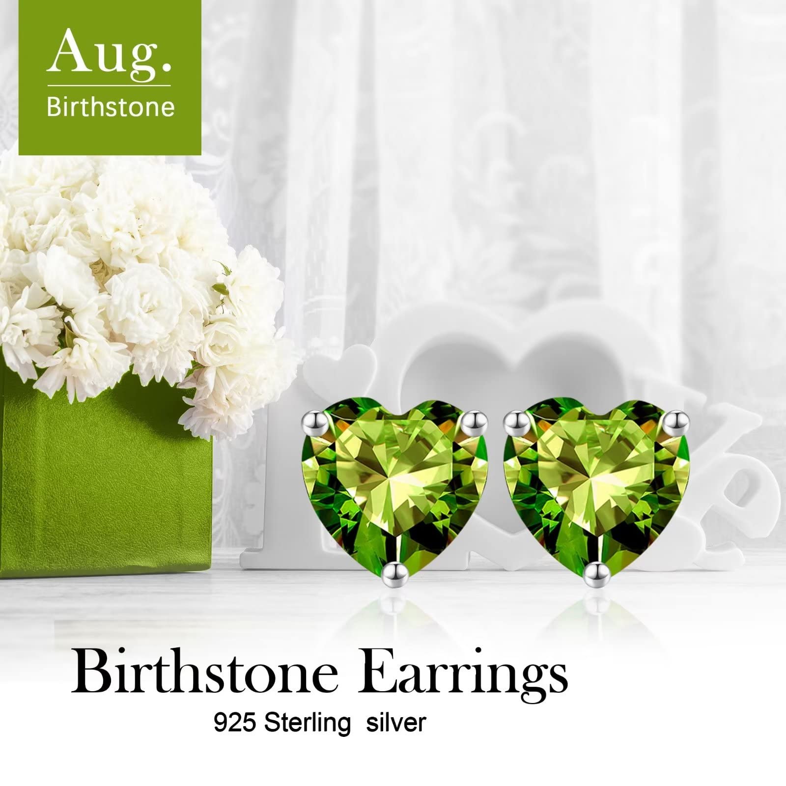 925 Sterling Silver Heart Birthstone Stud Earrings for Women | Personalized Jewelry Gifts for Mother's Day, Valentine's, Christmas, Anniversary & Birthday | Elegant Everyday Wear & Special Occasion Accessories