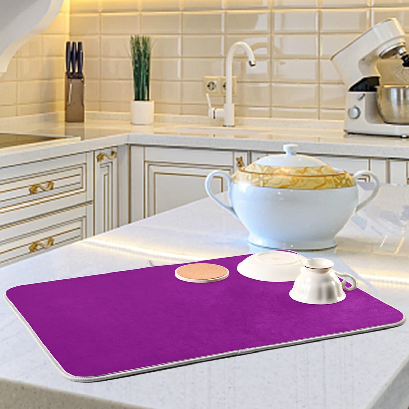 **Extra Large Purple Microfiber Dish Drying Mat - 18x24 Inch Heat-Resistant Kitchen Counter Decor, Non-Slip Drainer Pad for Dishes & Utensils | Perfect for Kitchen Countertops, Sinks & Dish Racks**