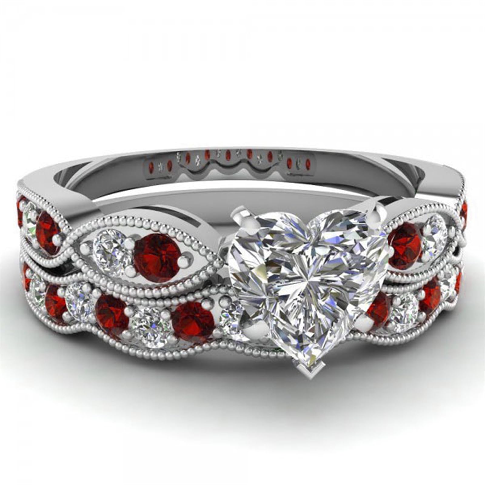 Jeulia 3 Carat CZ Solitaire Halo Engagement Ring Set - Milgrain Heart Cut Sterling Silver Wedding Band for Women | Perfect for Proposals, Anniversaries & Bridal Jewelry Collections