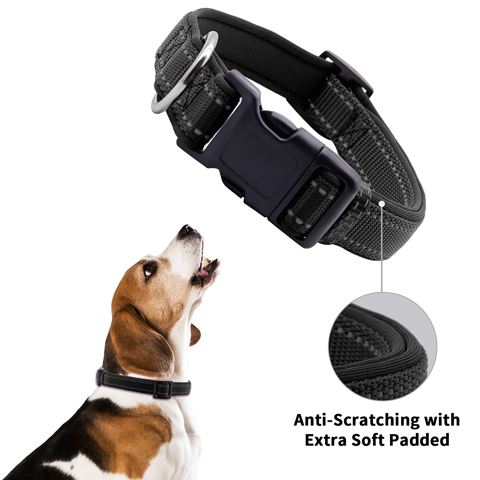 Premium Nylon Dog Collar and Leash Set for Small Dogs - Adjustable Reflective Collar with Quick Release Buckle & Soft Padded Handle - Black (4FT Leash + 12