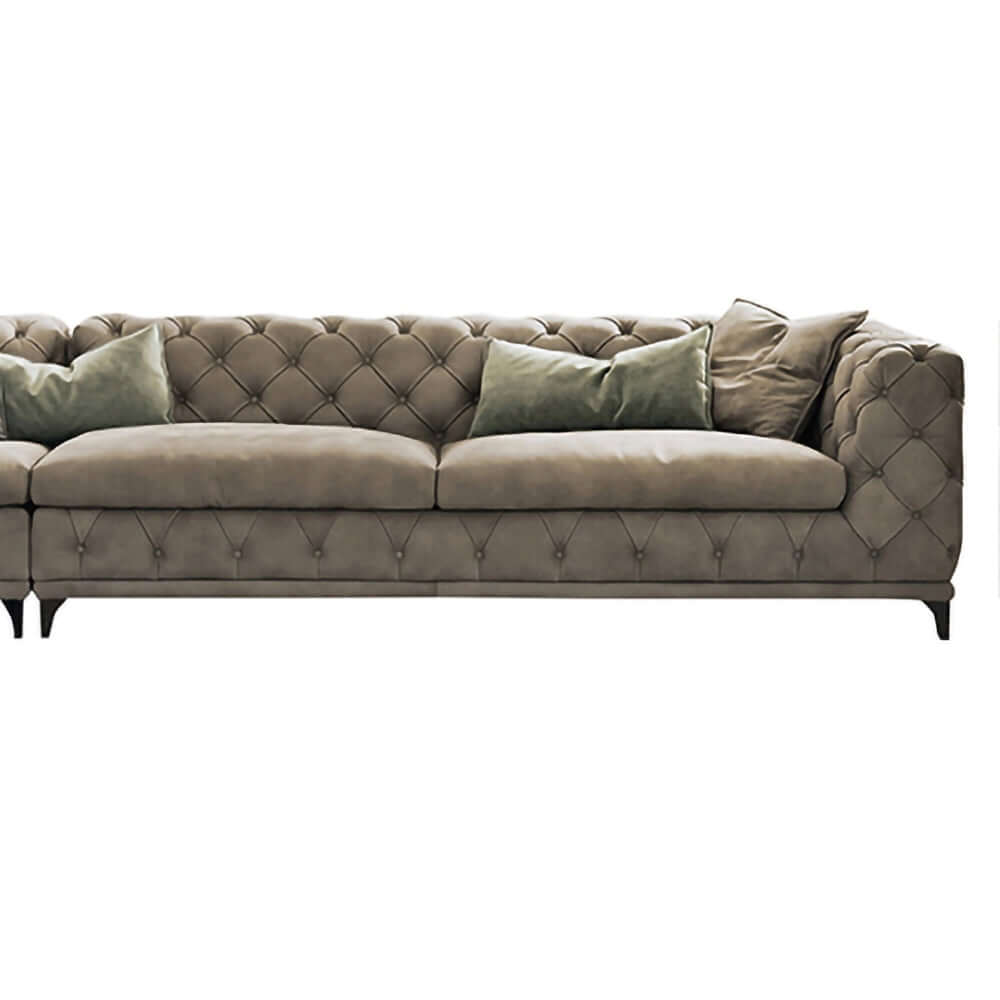 L-Shaped Curved Gray Velvet Sectional Sofa - Modern Chesterfield Style Living Room Couch for Small Spaces & Apartments | Perfect for Lounge, TV Room & Home Theater