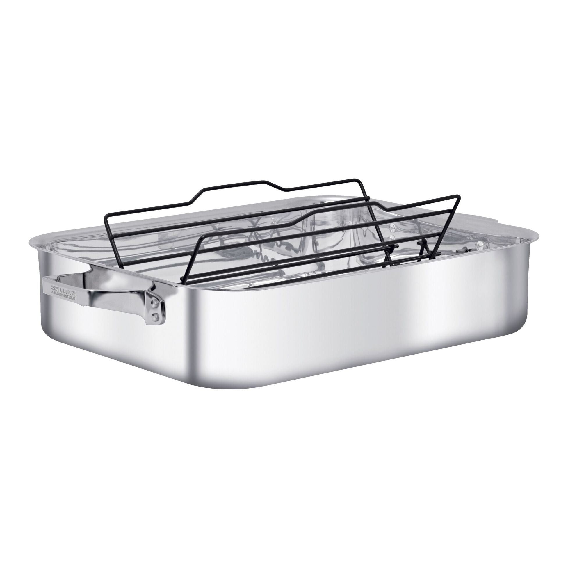 Zwilling Truclad 16 x 13 Inch Stainless Steel Rectangle Roaster Pan with Rack - Perfect for Oven Roasting Turkey, Chicken, and Holiday Meals | Model 40171-400