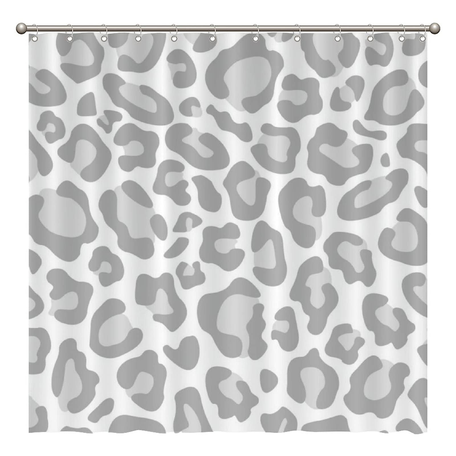 Waterproof Leopard Print Shower Curtain Set - Grey & White 72x72 Inch Bathroom Decor with 12 Plastic Hooks | Elegant Waterproof Fabric for Home & Hotel Bathrooms, Spa Retreats