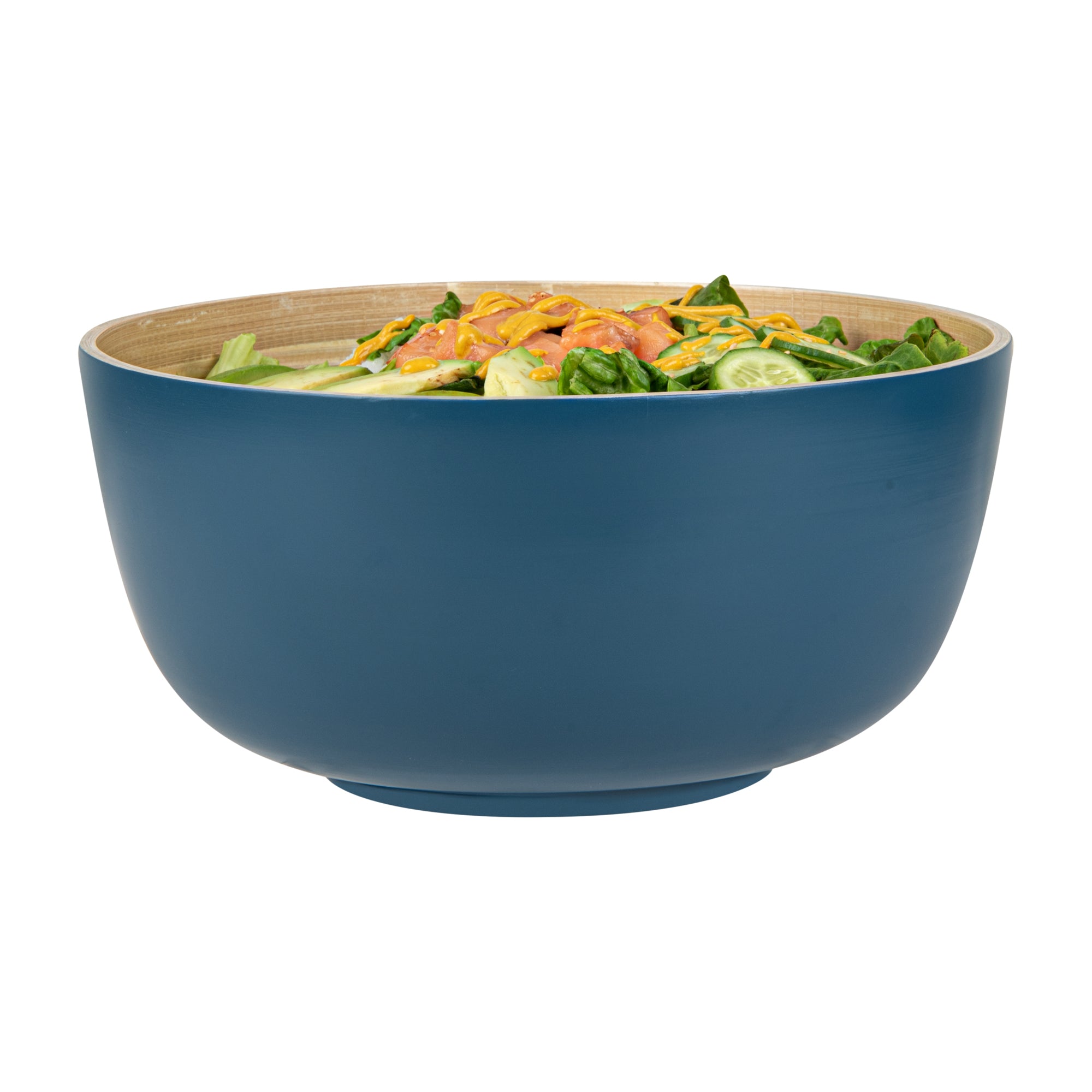 Bambuddha 30 oz Round Blue Spun Bamboo Large Salad Bowl - 11 x 11 x 5.5 Inches - Eco-Friendly Serving Bowl for Salads, Pasta, Fruits & Snacks - Perfect for Family Dinners & Parties - 1 Count Box
